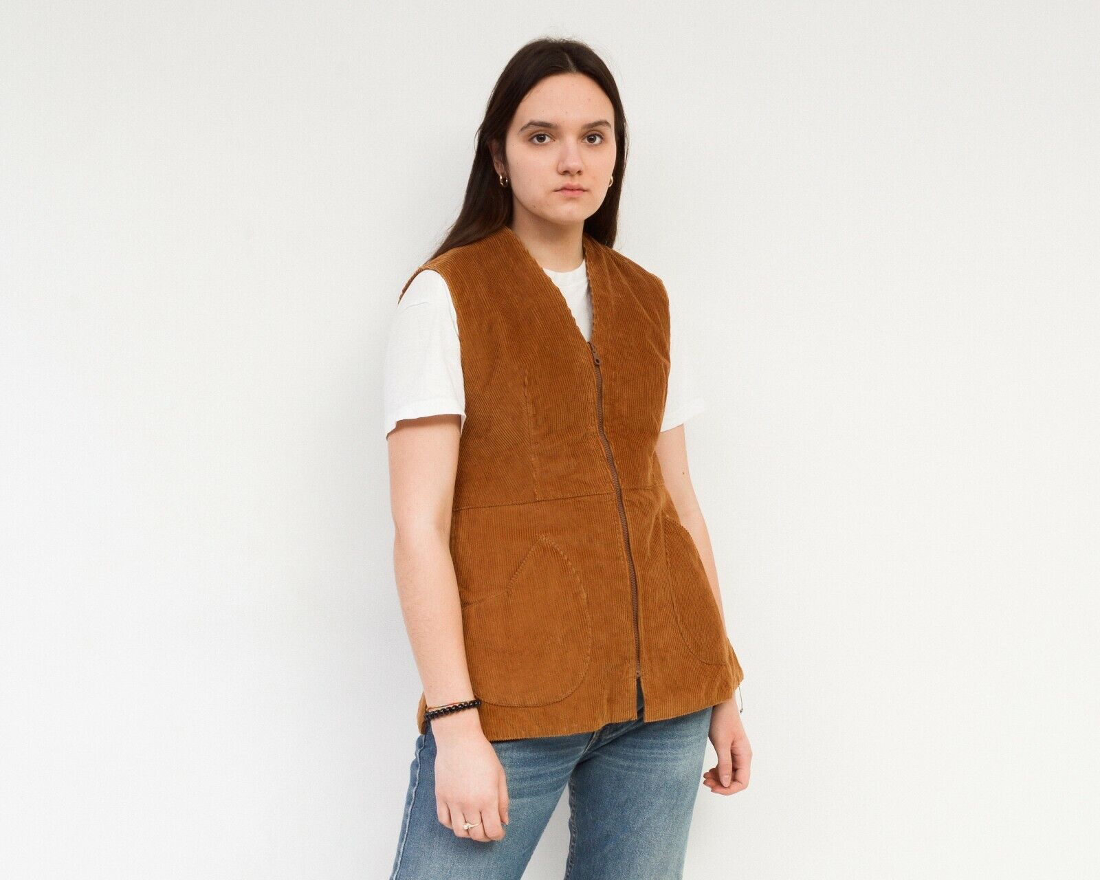 Vintage Real Fur Corduroy Vest Tank Gilet Top Waistcoat Double Sided Size M / US 6-8 / IT 42-44 - 3 Thumbnail