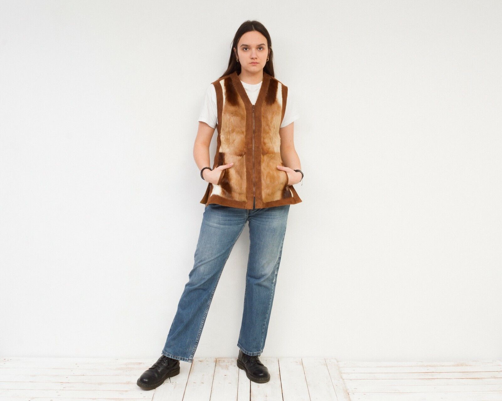Vintage Real Fur Corduroy Vest Tank Gilet Top Waistcoat Double Sided Size M / US 6-8 / IT 42-44 - 1 Thumbnail