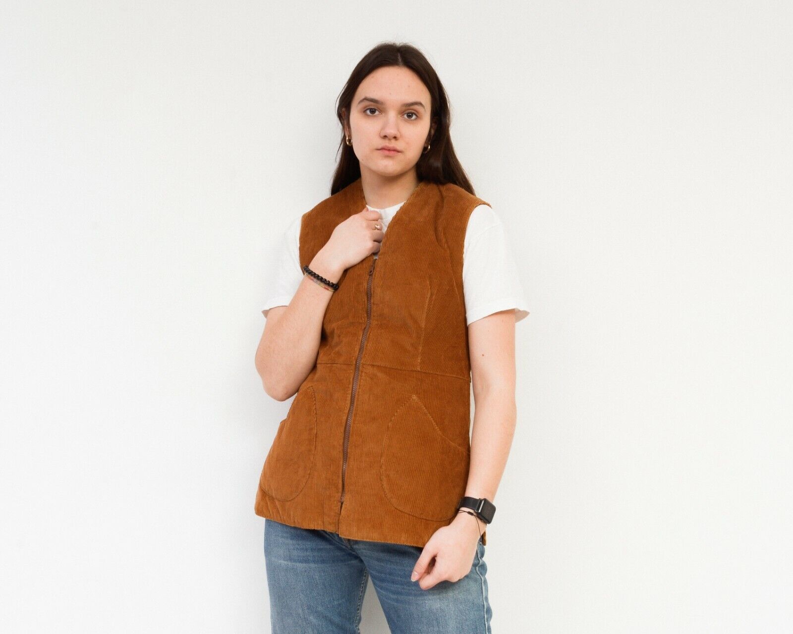Vintage Real Fur Corduroy Vest Tank Gilet Top Waistcoat Double Sided Size M / US 6-8 / IT 42-44 - 2 Thumbnail