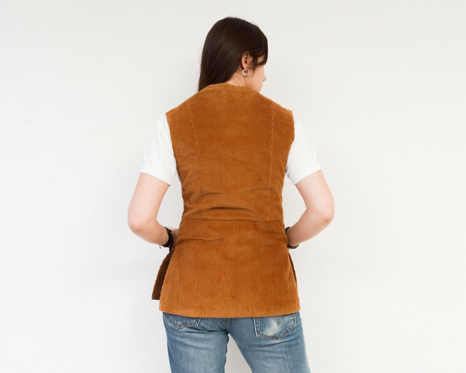 Vintage Real Fur Corduroy Vest Tank Gilet Top Waistcoat Double Sided Size M / US 6-8 / IT 42-44 - 7 Thumbnail