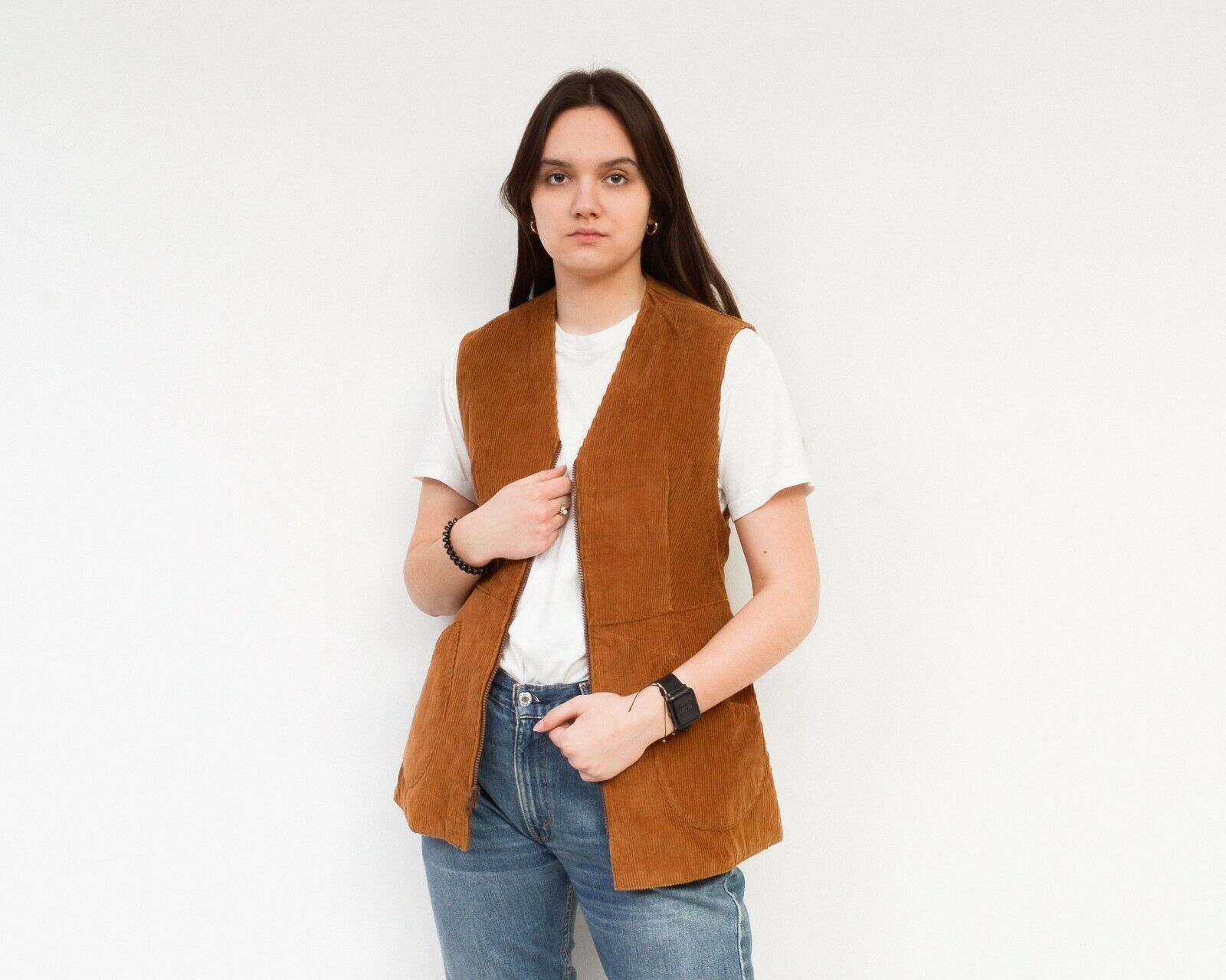 Vintage Real Fur Corduroy Vest Tank Gilet Top Waistcoat Double Sided Size M / US 6-8 / IT 42-44 - 4 Thumbnail