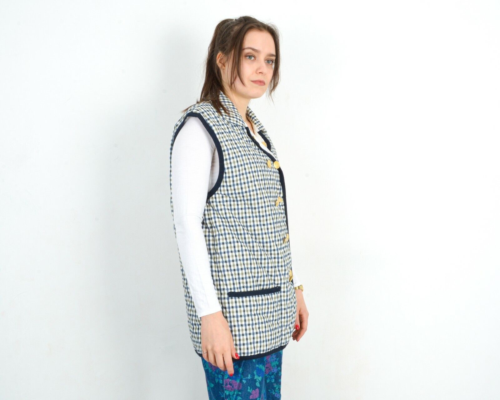 Other × Vintage M Vest Tank Check Plaid Tartan Waistcoat Double Breasted Size M / US 6-8 / IT 42-44 - 3 Thumbnail