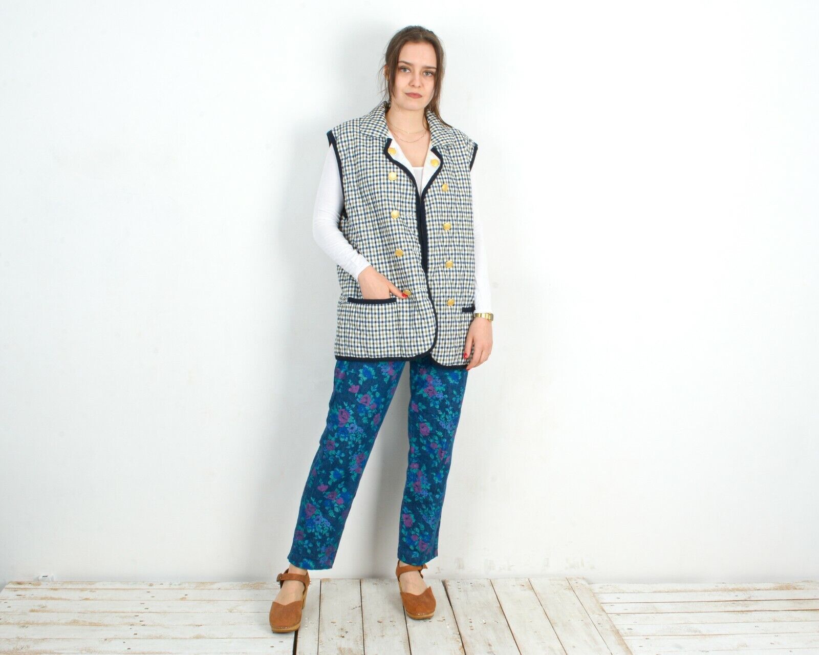 Other × Vintage M Vest Tank Check Plaid Tartan Waistcoat Double Breasted Size M / US 6-8 / IT 42-44 - 2 Thumbnail