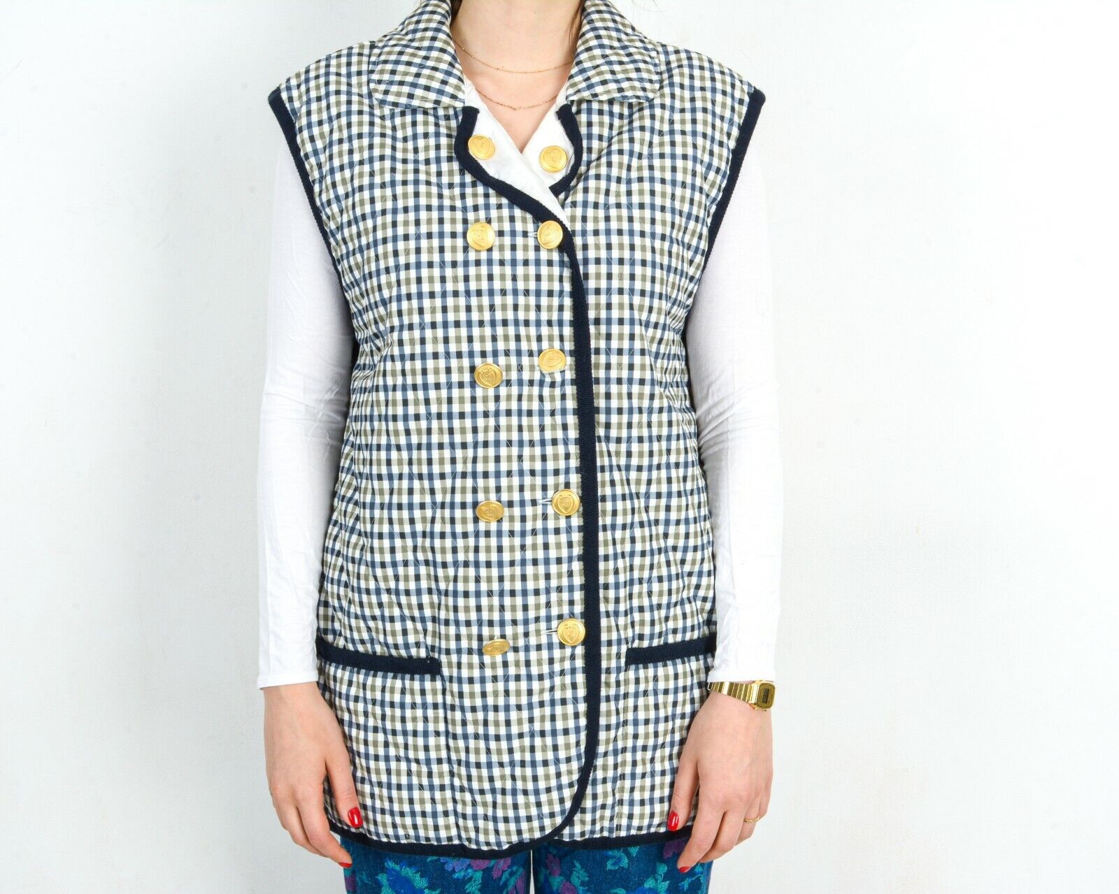 Other × Vintage M Vest Tank Check Plaid Tartan Waistcoat Double Breasted Size M / US 6-8 / IT 42-44 - 5 Thumbnail