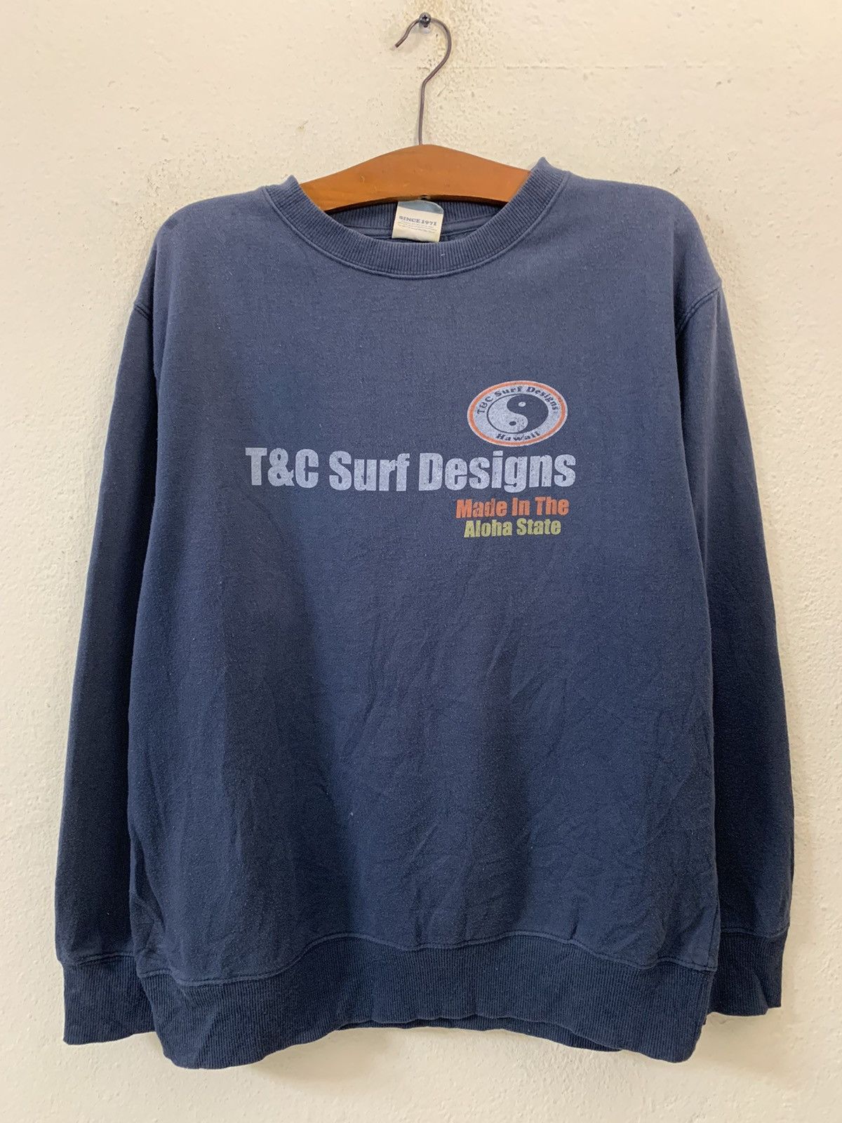 image of Surf Style Vintage T&c Surf Design Sweatshirt in Blue, Men's (Size Medium)