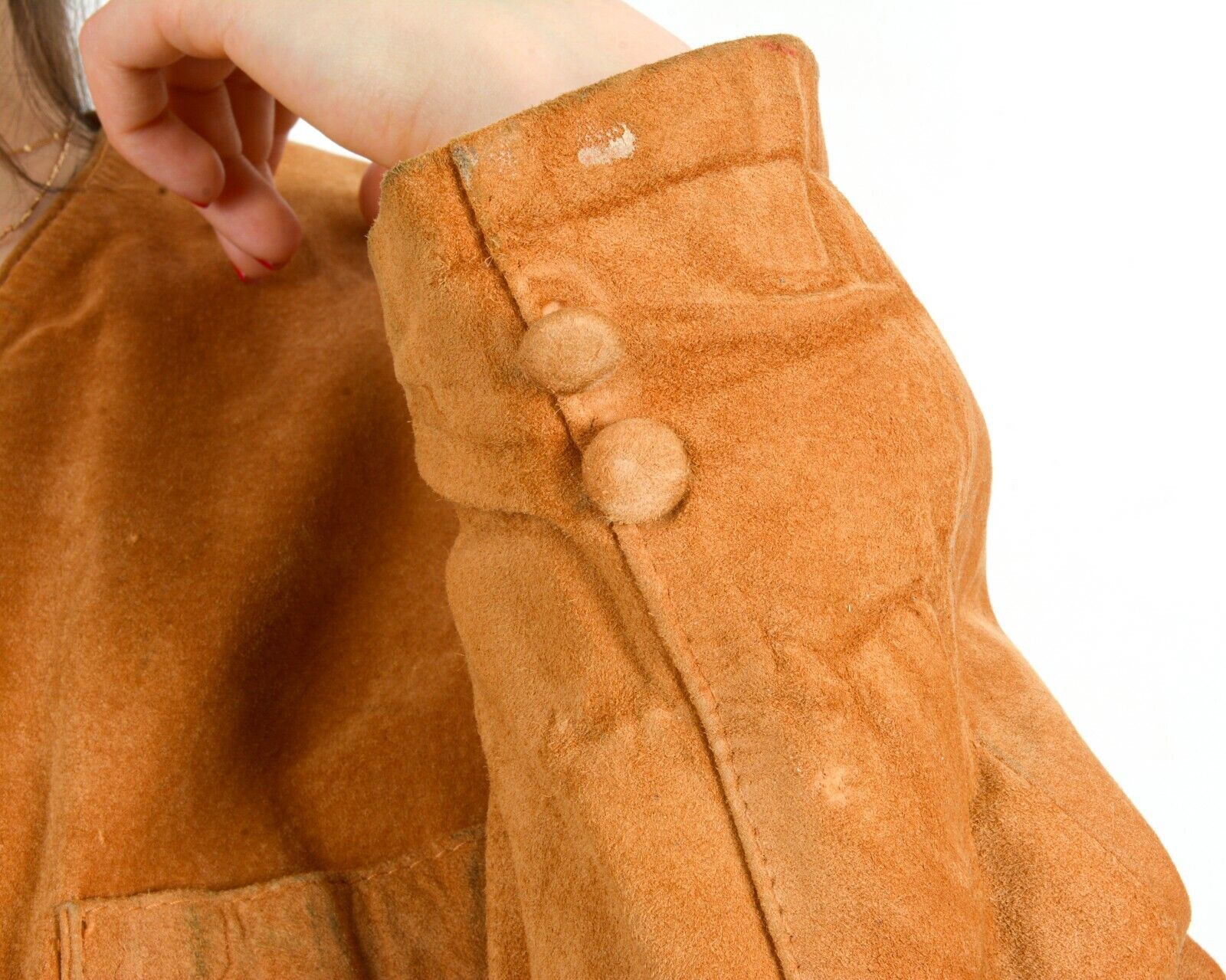 Vintage 80's Suede Leather Jacket Blazer Snap Buttons Up Coat Beige Size L / US 10 / IT 46 - 5 Thumbnail