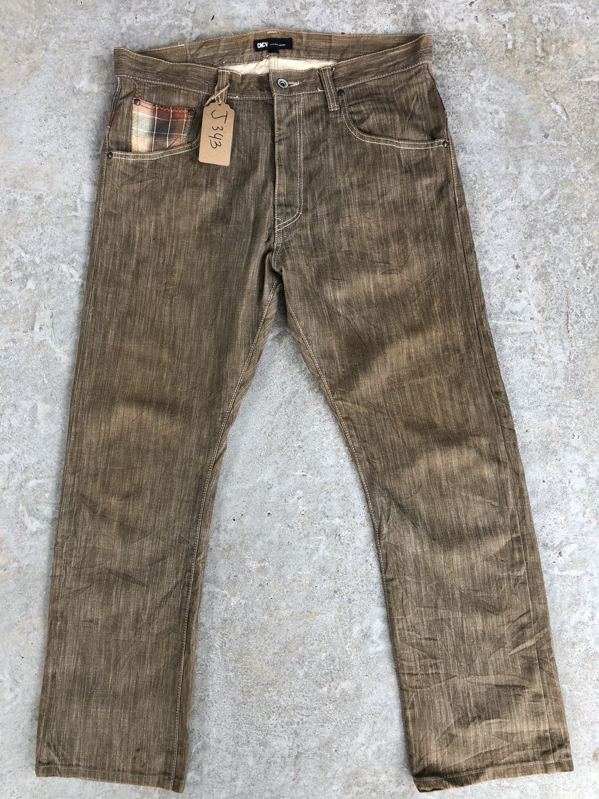 Japanese Brand Concave attempt Checkered Plaid Pocket Distressed Jeans Size US 36 / EU 52 - 2 Thumbnail