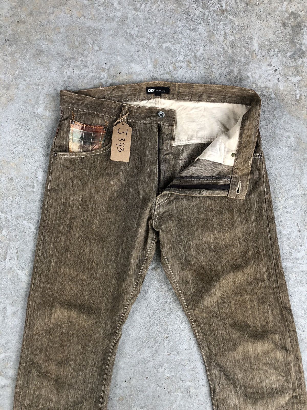Japanese Brand Concave attempt Checkered Plaid Pocket Distressed Jeans Size US 36 / EU 52 - 3 Thumbnail