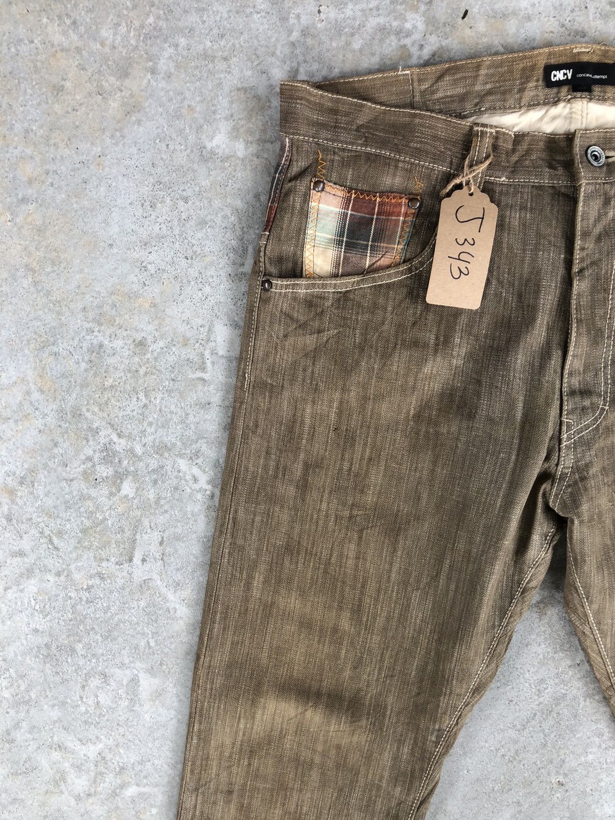 Japanese Brand Concave attempt Checkered Plaid Pocket Distressed Jeans Size US 36 / EU 52 - 4 Thumbnail
