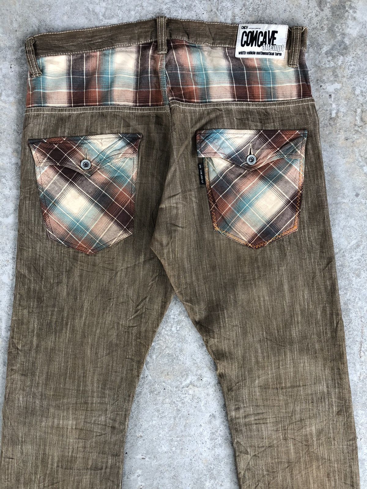 Japanese Brand Concave attempt Checkered Plaid Pocket Distressed Jeans Size US 36 / EU 52 - 8 Thumbnail