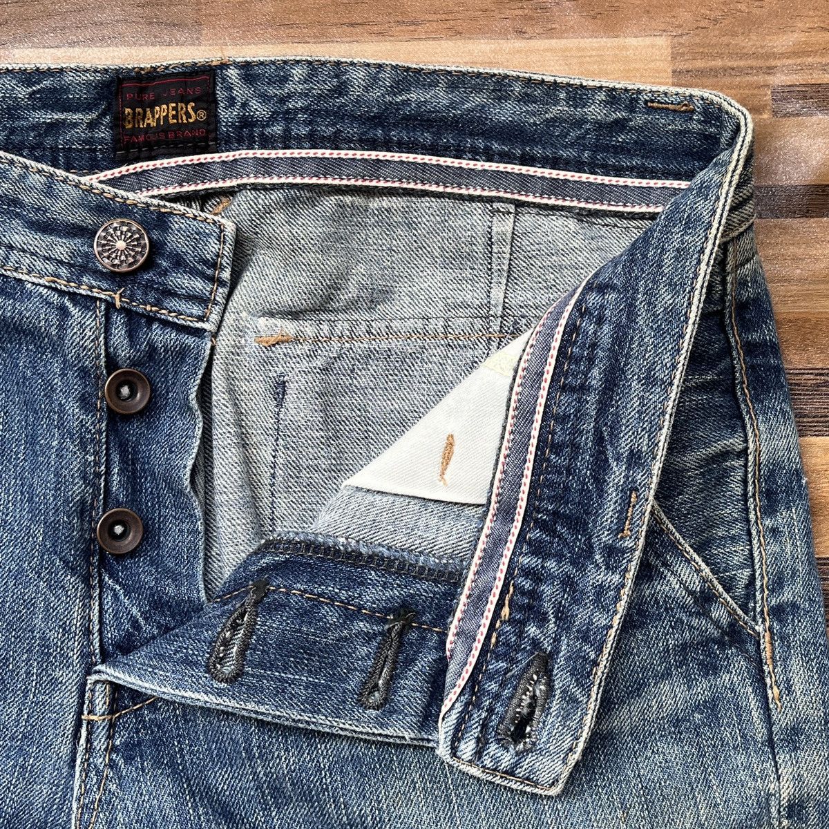Japanese Brand × Vintage Brappers Redline Selvedge Indigo Denim Jeans Made In Japan Size US 29 - 7 Thumbnail