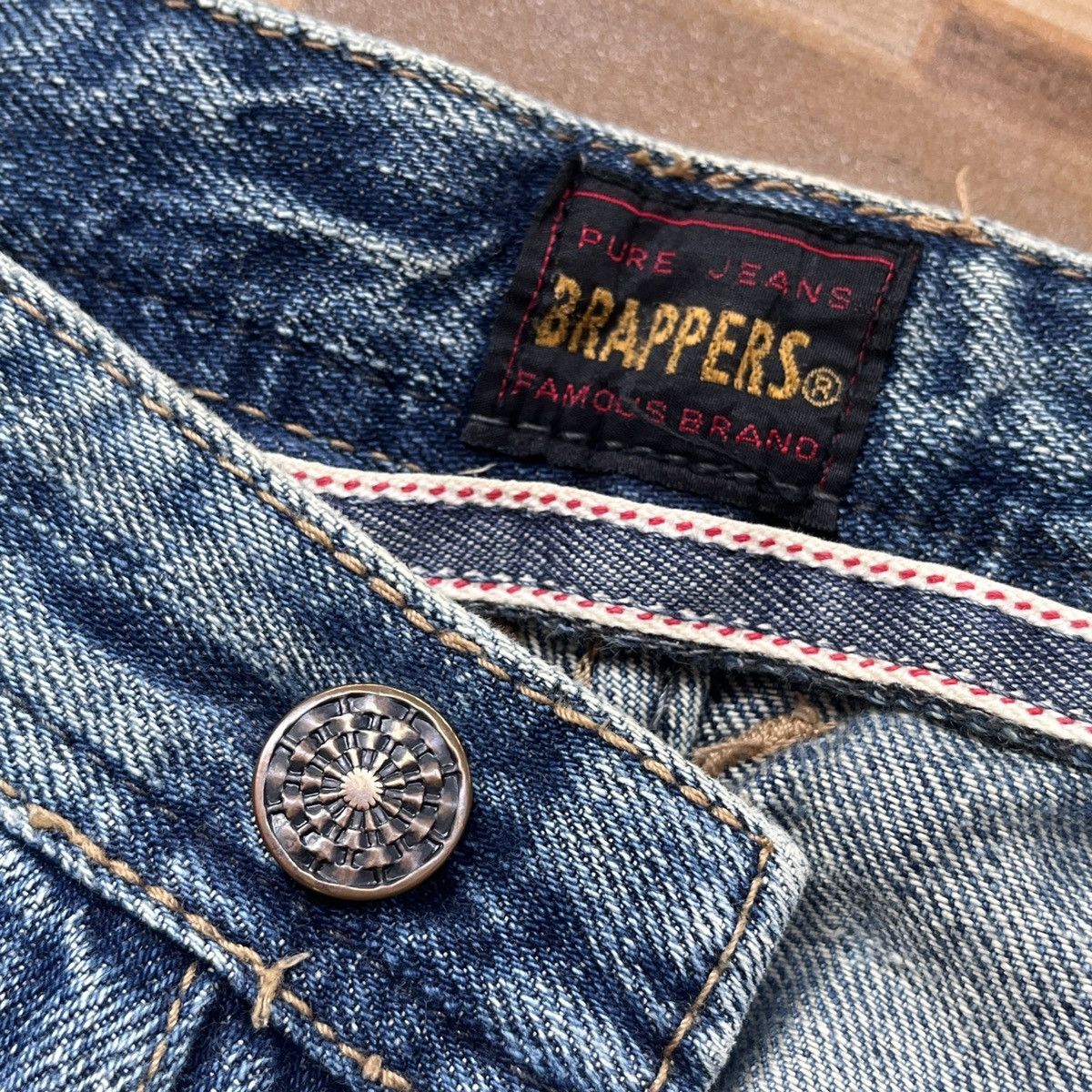 Japanese Brand × Vintage Brappers Redline Selvedge Indigo Denim Jeans Made In Japan Size US 29 - 6 Thumbnail