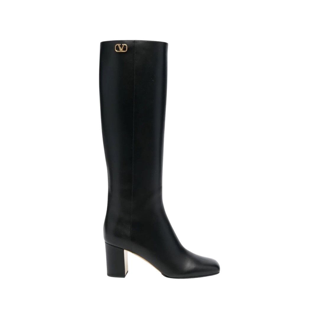 Valentino Garavani Golden Walk Logo Leather Knee Boots