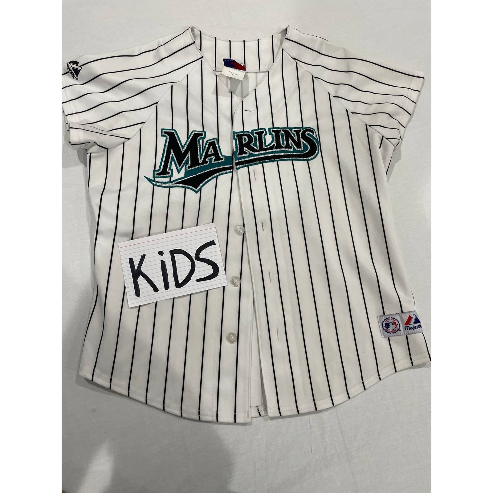 MLB Miami Marlins Boys' White Pinstripe Pullover Jersey - XS