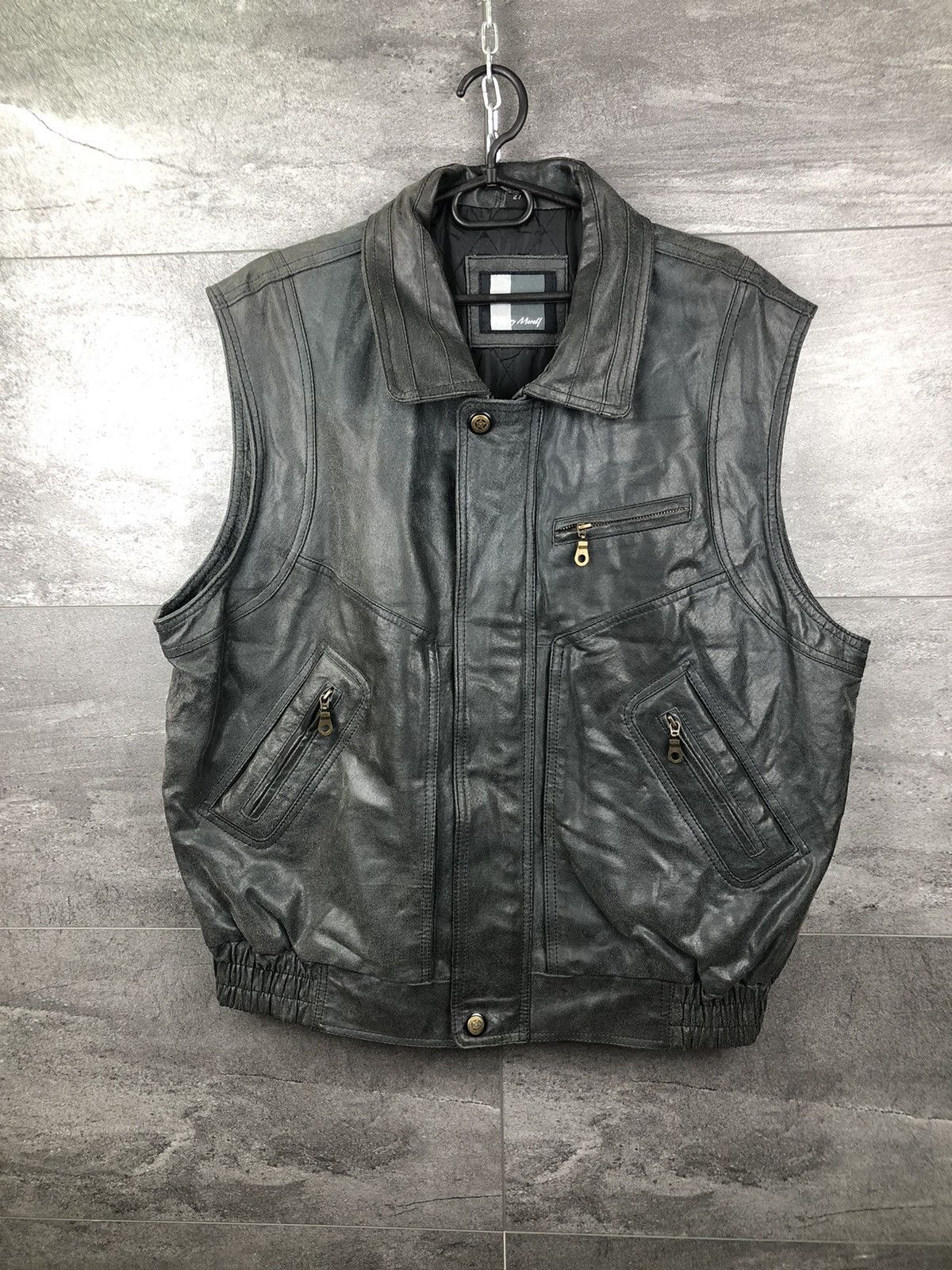 Vintage 90s Japanese Brand Style Genuine leather Outfits Fashion Outfits Tracey Tank Vest sleeveless outlets jacket Black Xlarge