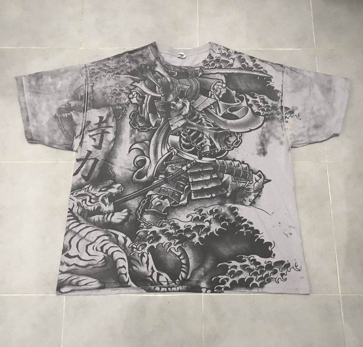 Crazy insane overprint skull samurai with tiger
