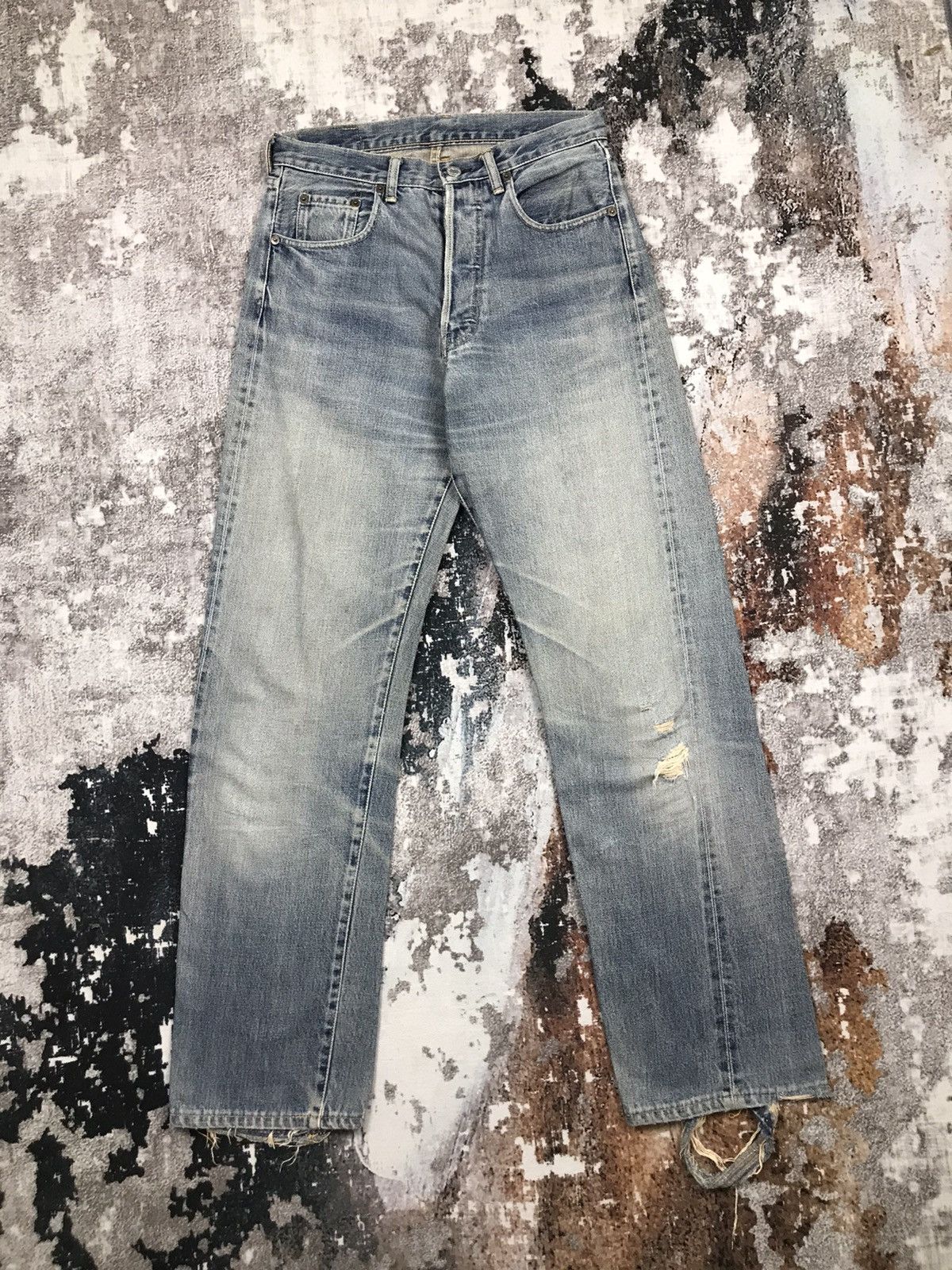 Denime Vintage Denime Japan Light Wash Selvedge Distressed Jeans Size US 29 - 1 Thumbnail