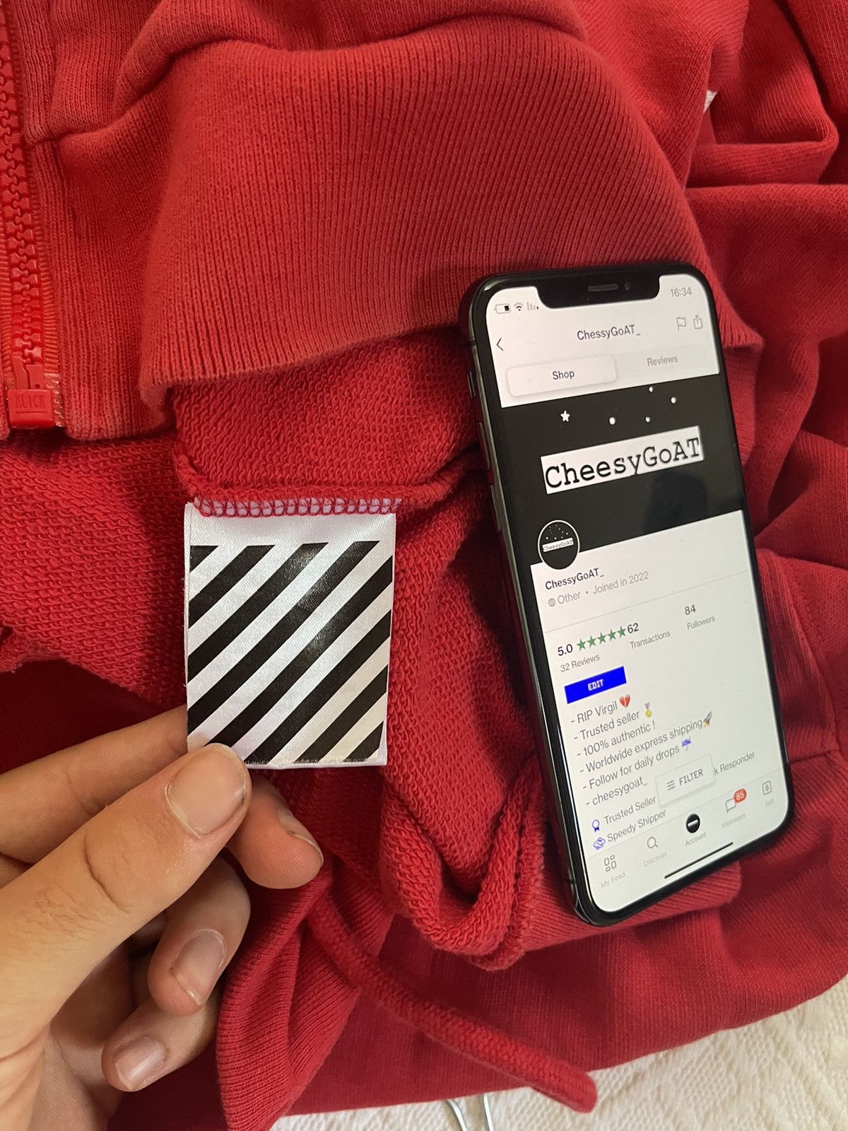 Off-White Off white red brushed zip up sweatshirt Size US M / EU 48-50 / 2 - 10 Thumbnail