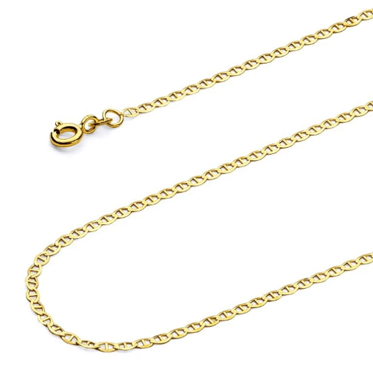 Handmade 14k Real Gold 1.4mm Flat Mariner Chain Necklace 