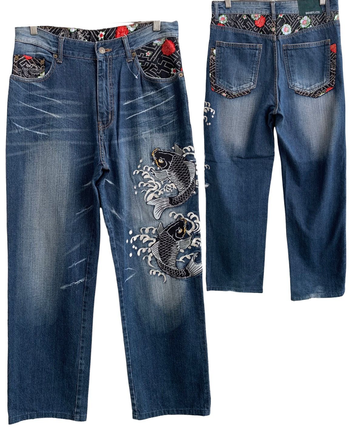 image of Dominate Embroidery Fish Koi Denim in Blue, Men's (Size 32)