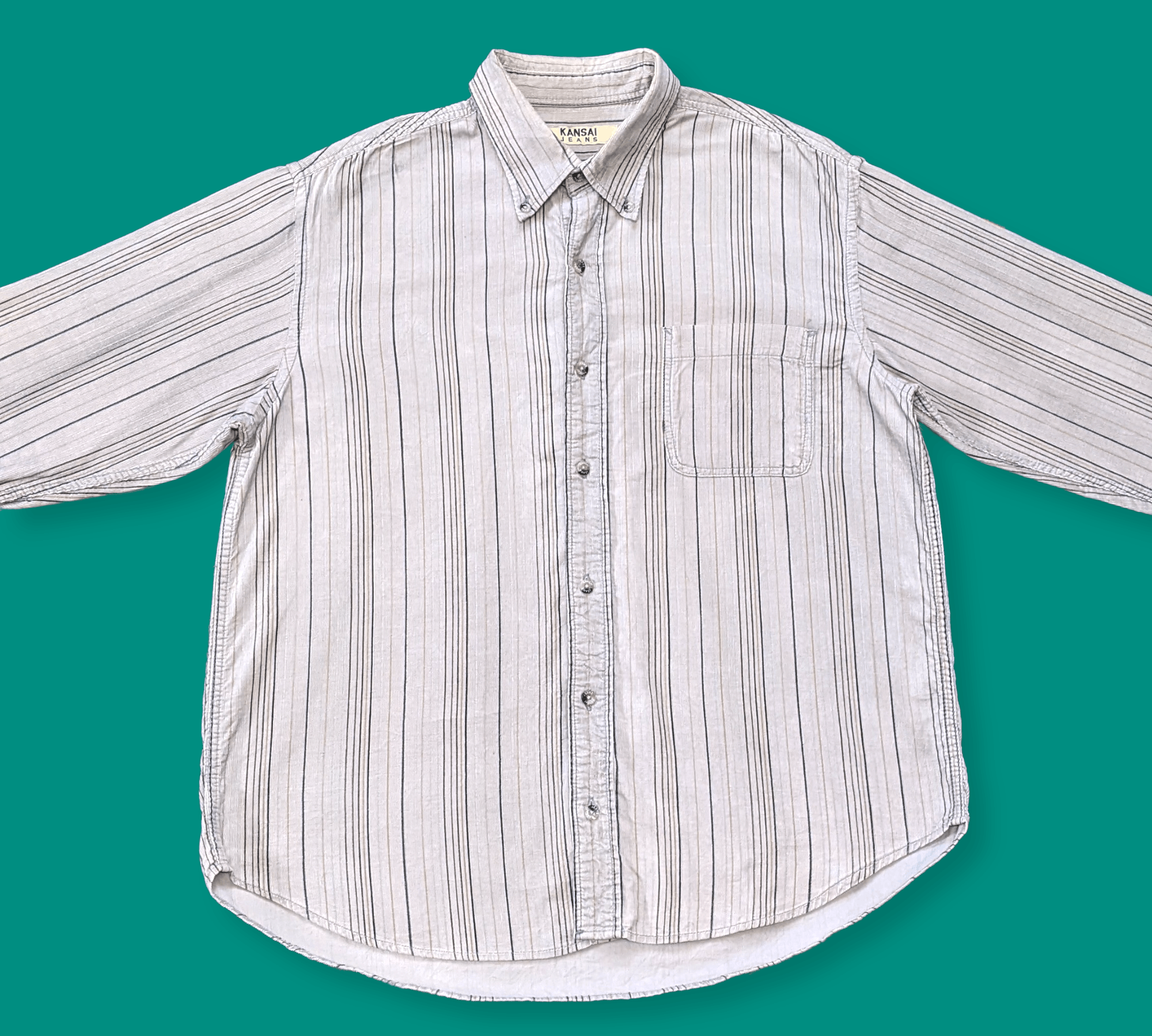 Japanese Brand × Kansai Yamamoto × Vintage Vintage Kansai Jeans Striped Long Sleeve Shirt Size US L / EU 52-54 / 3 - 3 Thumbnail