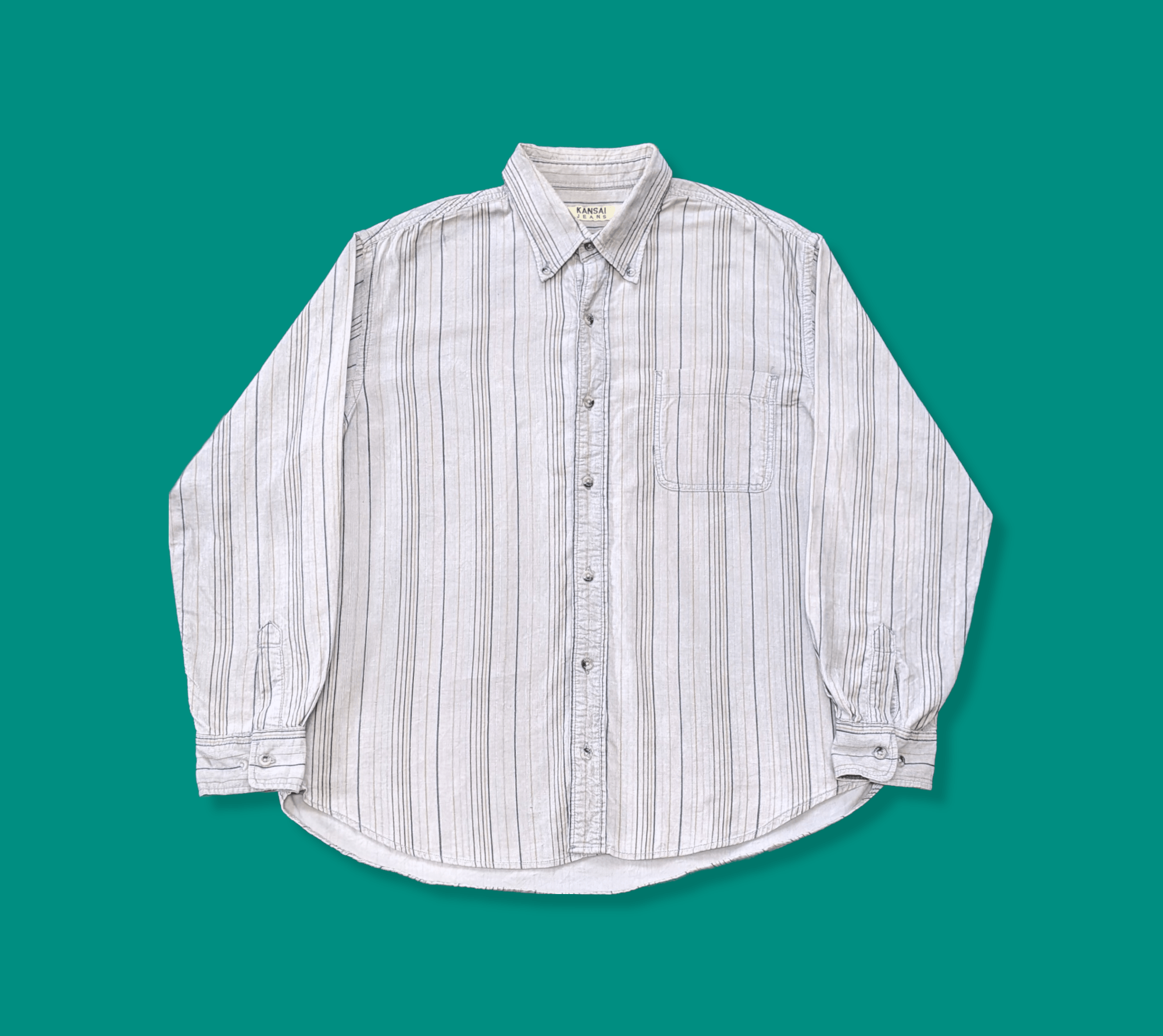 Japanese Brand × Kansai Yamamoto × Vintage Vintage Kansai Jeans Striped Long Sleeve Shirt Size US L / EU 52-54 / 3 - 1 Thumbnail