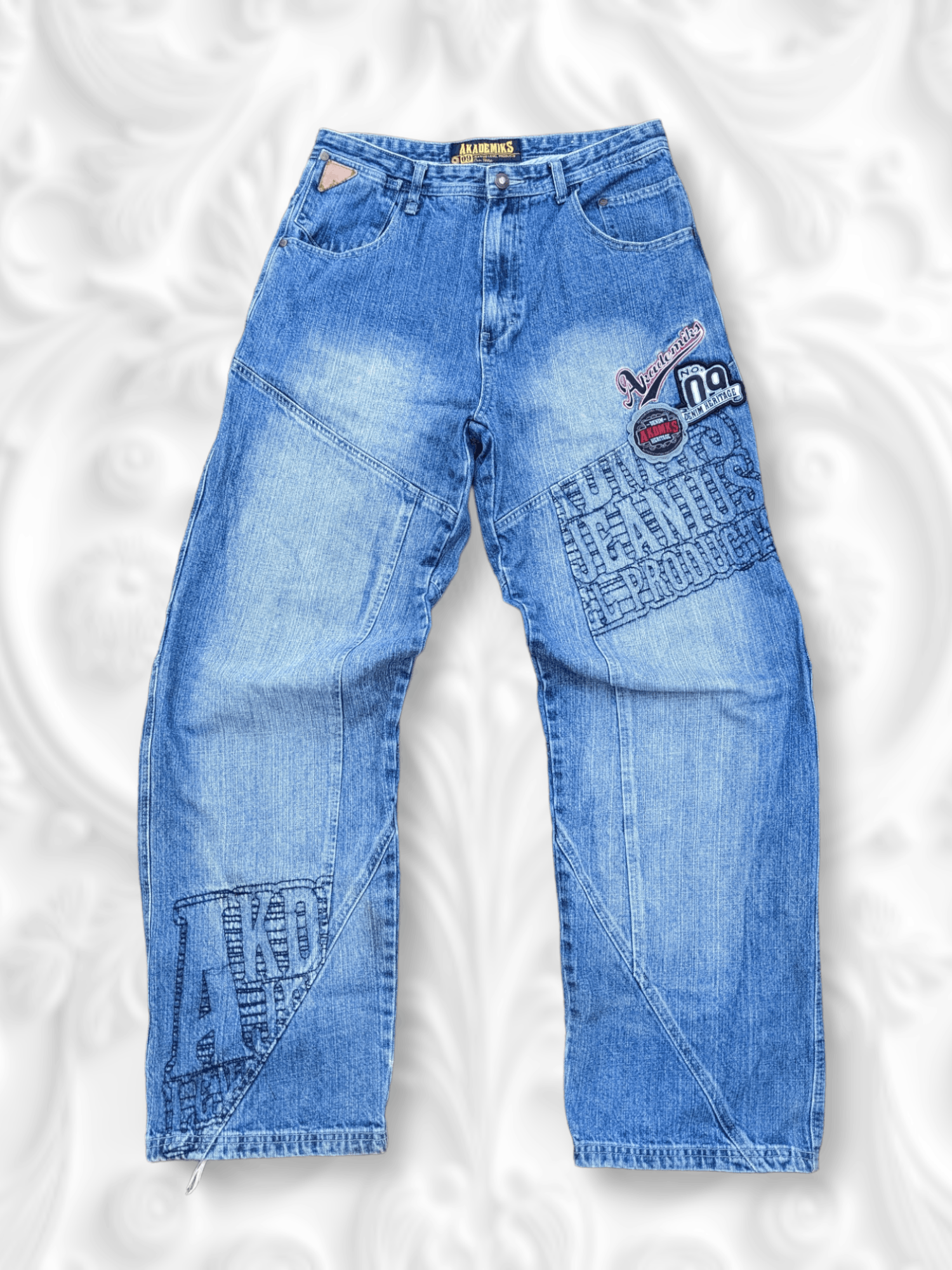 image of Akademiks Design Denim Jeans in Blue Denim, Men's (Size 30)