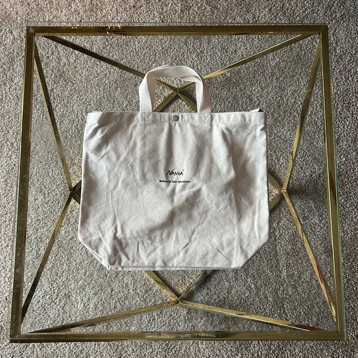 Japanese Brand NANGA believe in your adventures 2 way canvas logo tote bag Size ONE SIZE - 6 Thumbnail