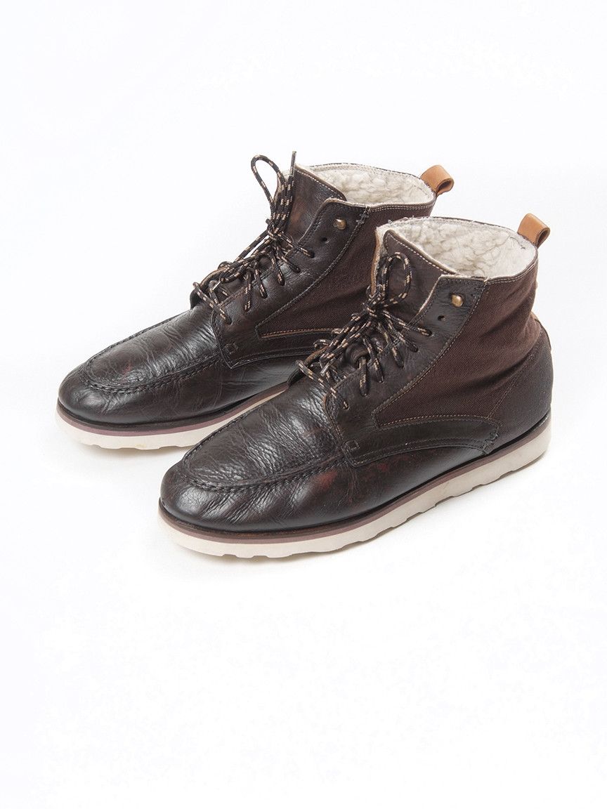 Barbour Ted Baker Leather Waxed Canvas Moc Toe Boots US11 Size US 11 / EU 44 - 3 Thumbnail
