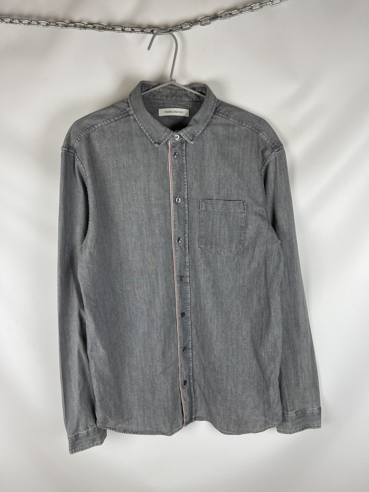 Pierre Balmain grey selvage denim long sleeve shirt