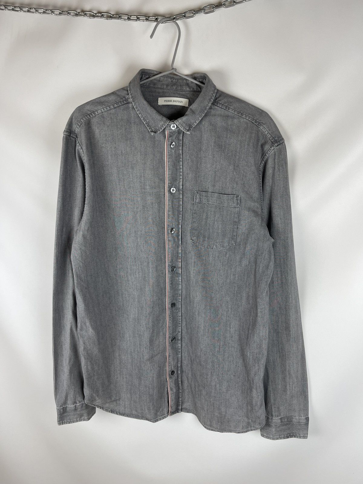 Pierre Balmain grey selvage denim long sleeve shirt