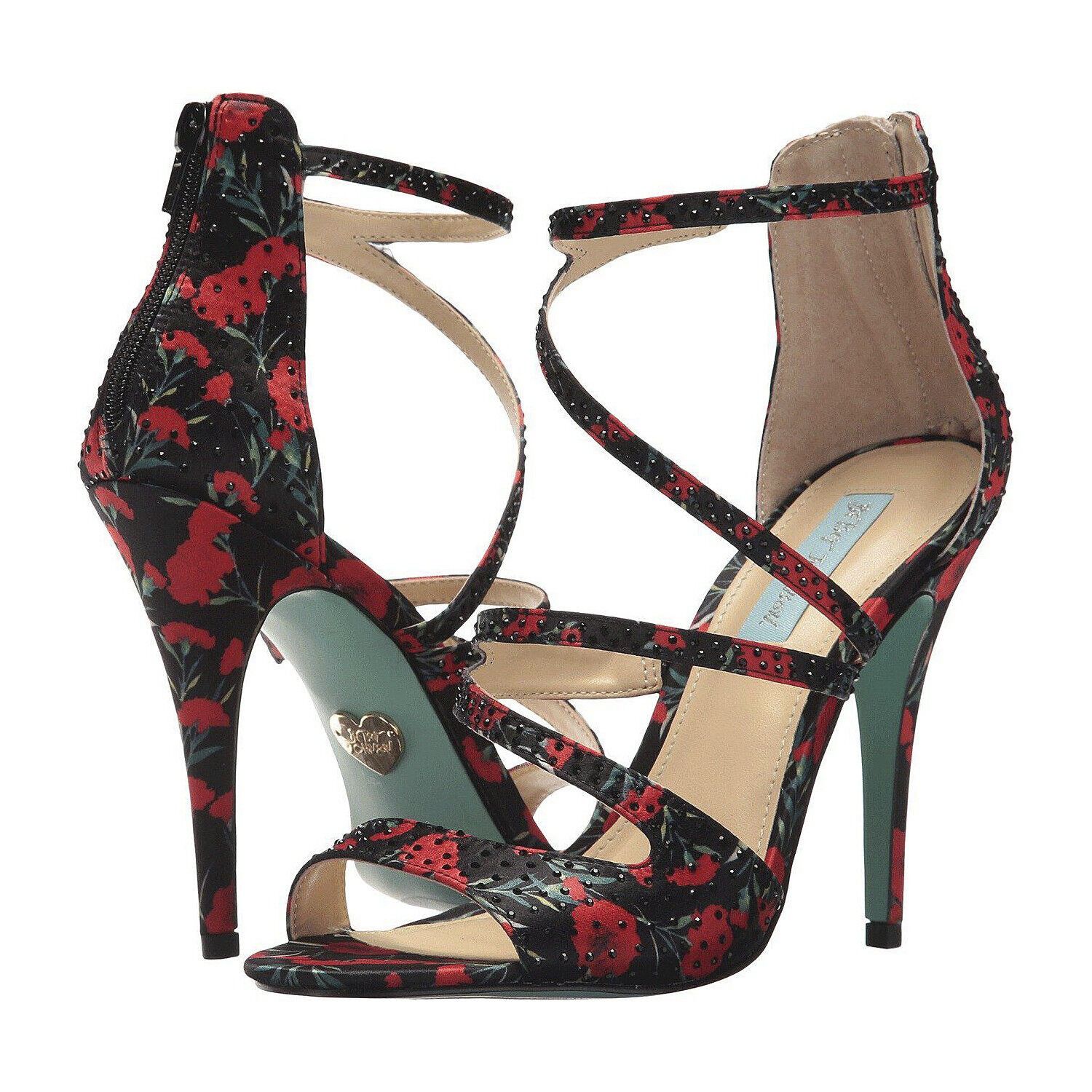 Betsey Johnson Izzy Black Red Satin Crystal Ankle Strap Stil