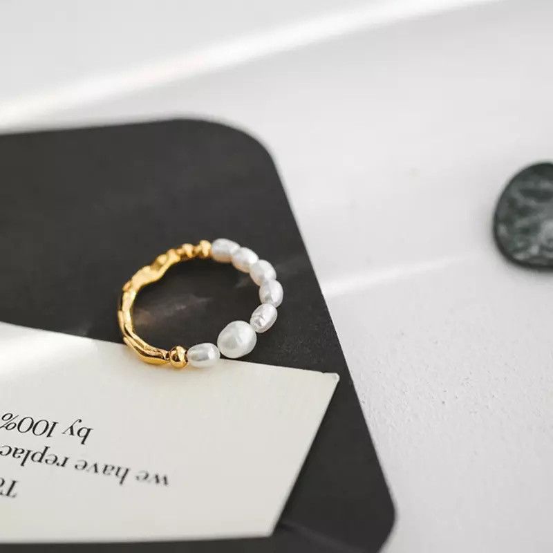Jewelry High-quality Natural Pearls Elastic Fine Beads Tail Ring Size ONE SIZE - 1 Thumbnail