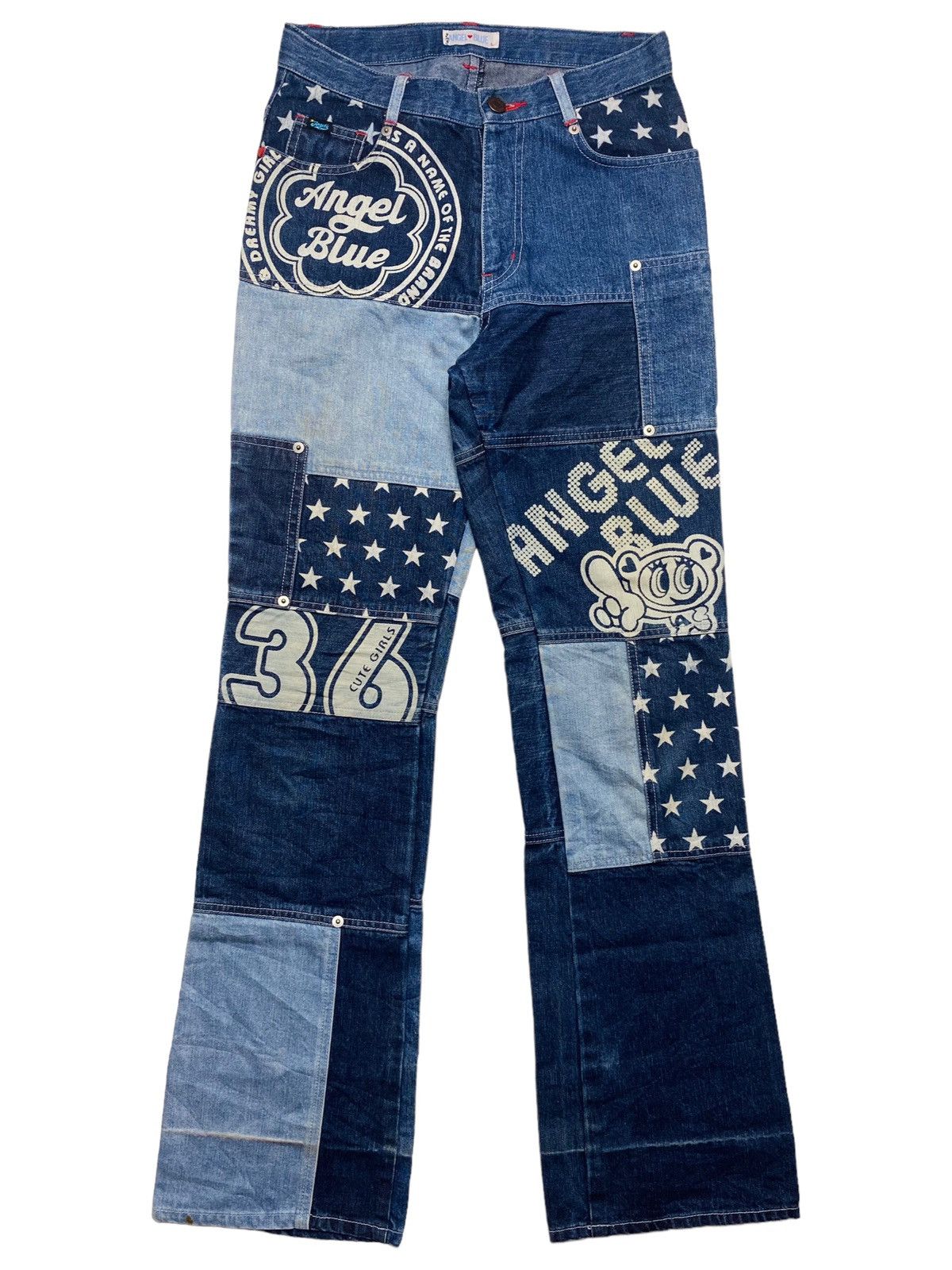 Angel Blue 1990s Angel Blue - Patchwork Star Flared Denim Size US 28 / EU 44 - 1 Thumbnail