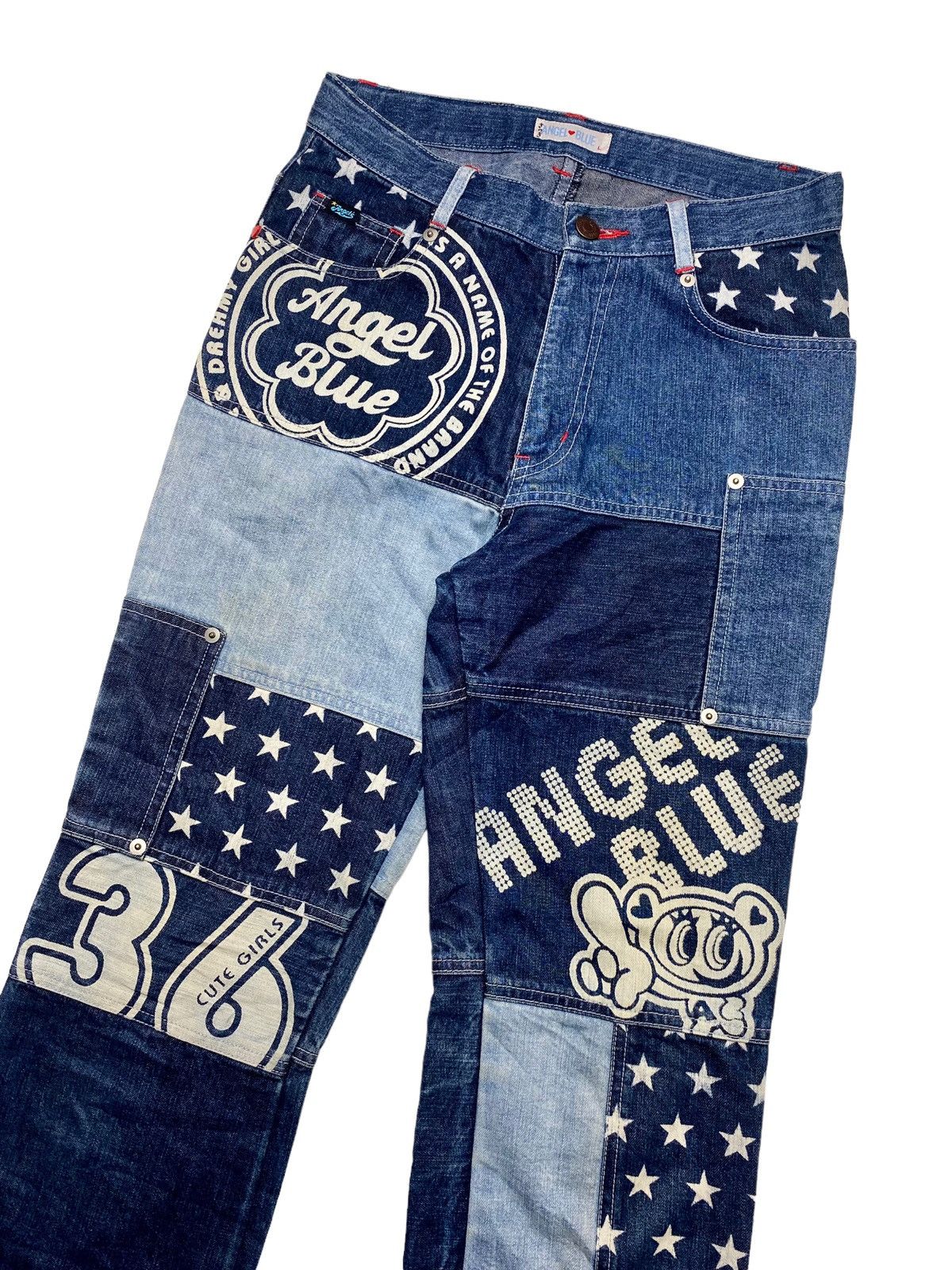 Angel Blue 1990s Angel Blue - Patchwork Star Flared Denim Size US 28 / EU 44 - 3 Thumbnail