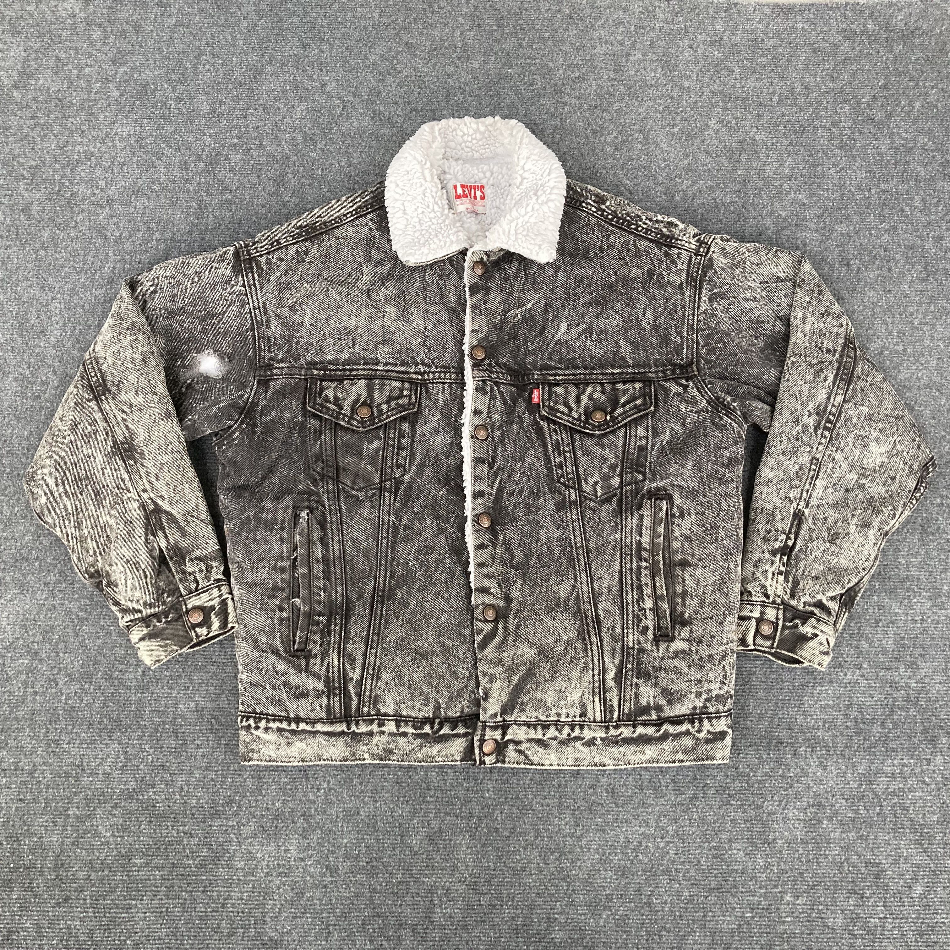Levi's Vtg Levis Sherpa Lined Denim Trucker Washed Black Jacket Size US M / EU 48-50 / 2 - 1 Thumbnail