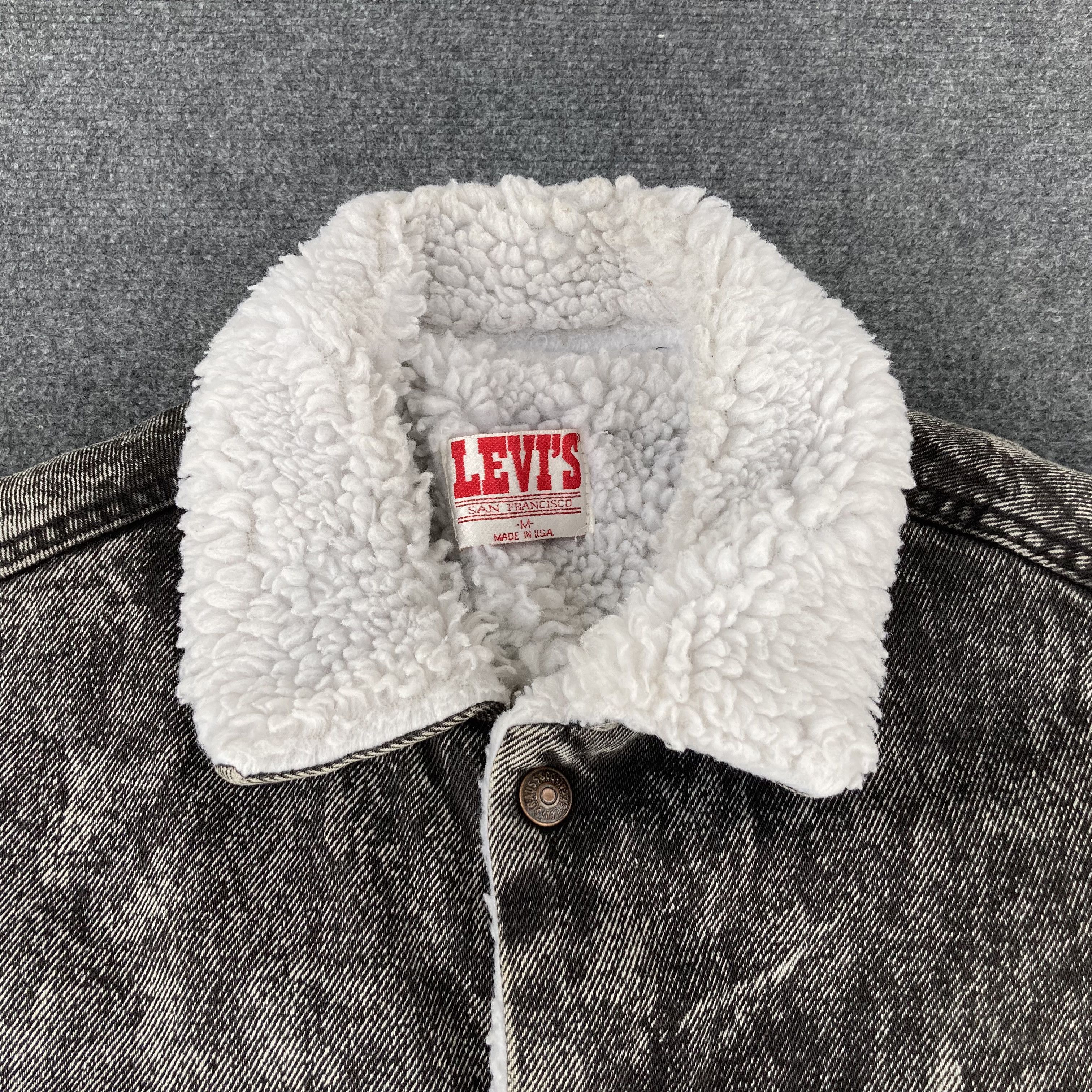Levi's Vtg Levis Sherpa Lined Denim Trucker Washed Black Jacket Size US M / EU 48-50 / 2 - 2 Thumbnail