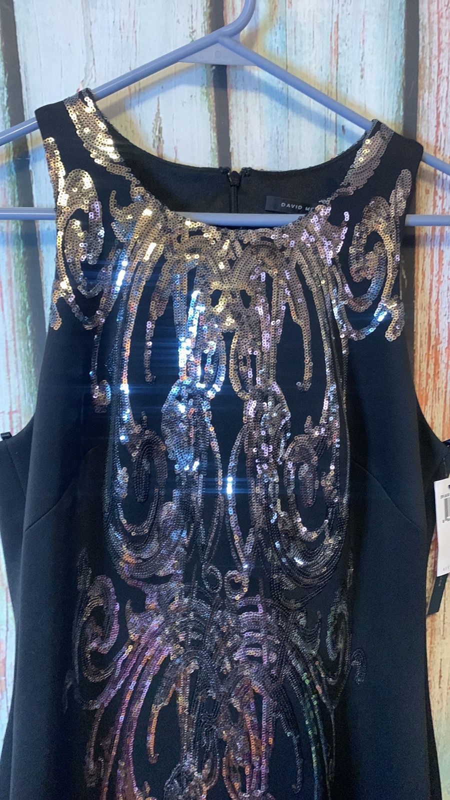 NWT David Meister Black Stretchy Dress with Silver Sequins