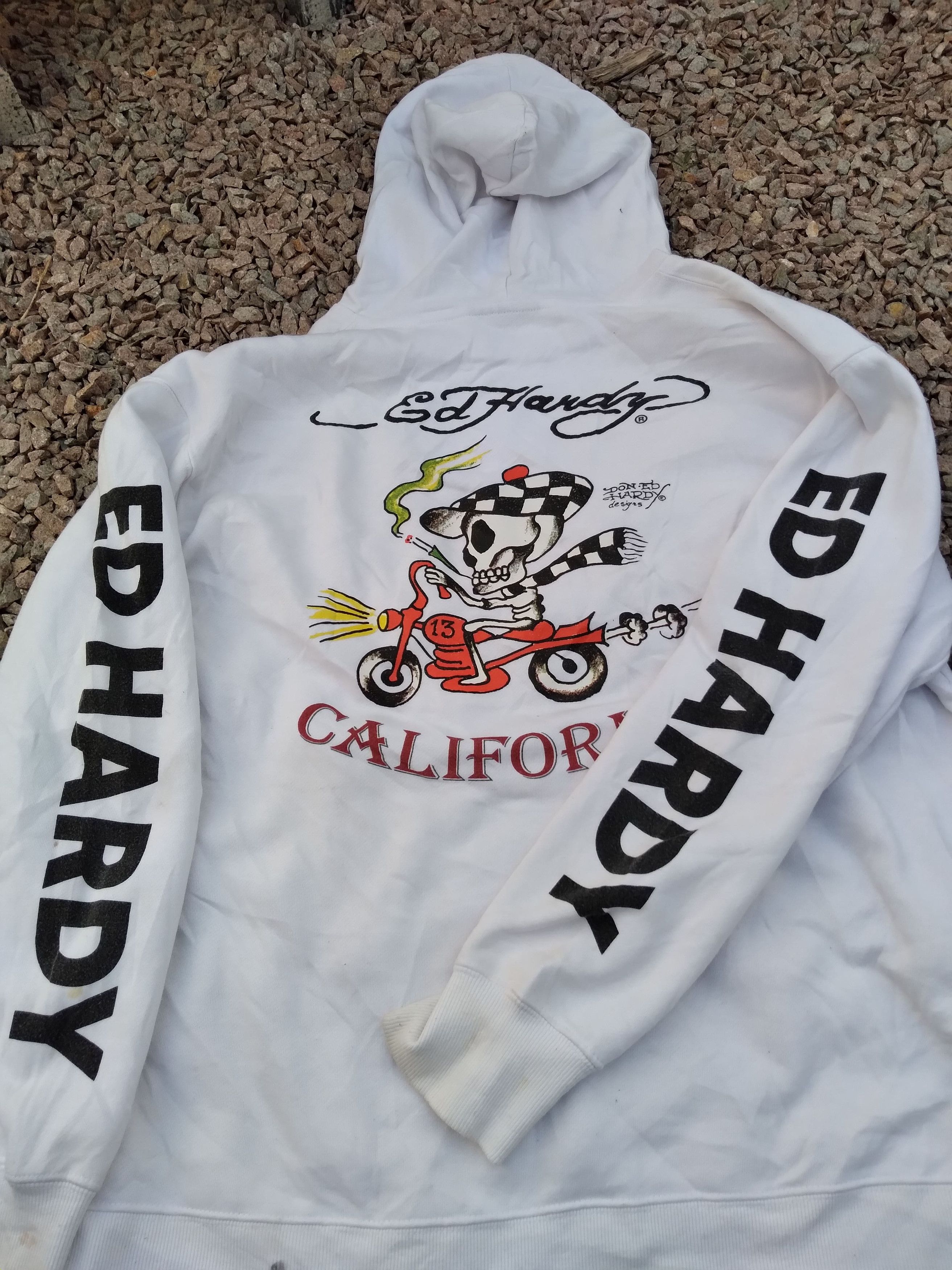 Christian Audigier 💥ED HARDY CALIFORNIA SKULL SMOKER HOODIE WHITE OVERSIZED Size US XXL / EU 58 / 5 - 3 Thumbnail