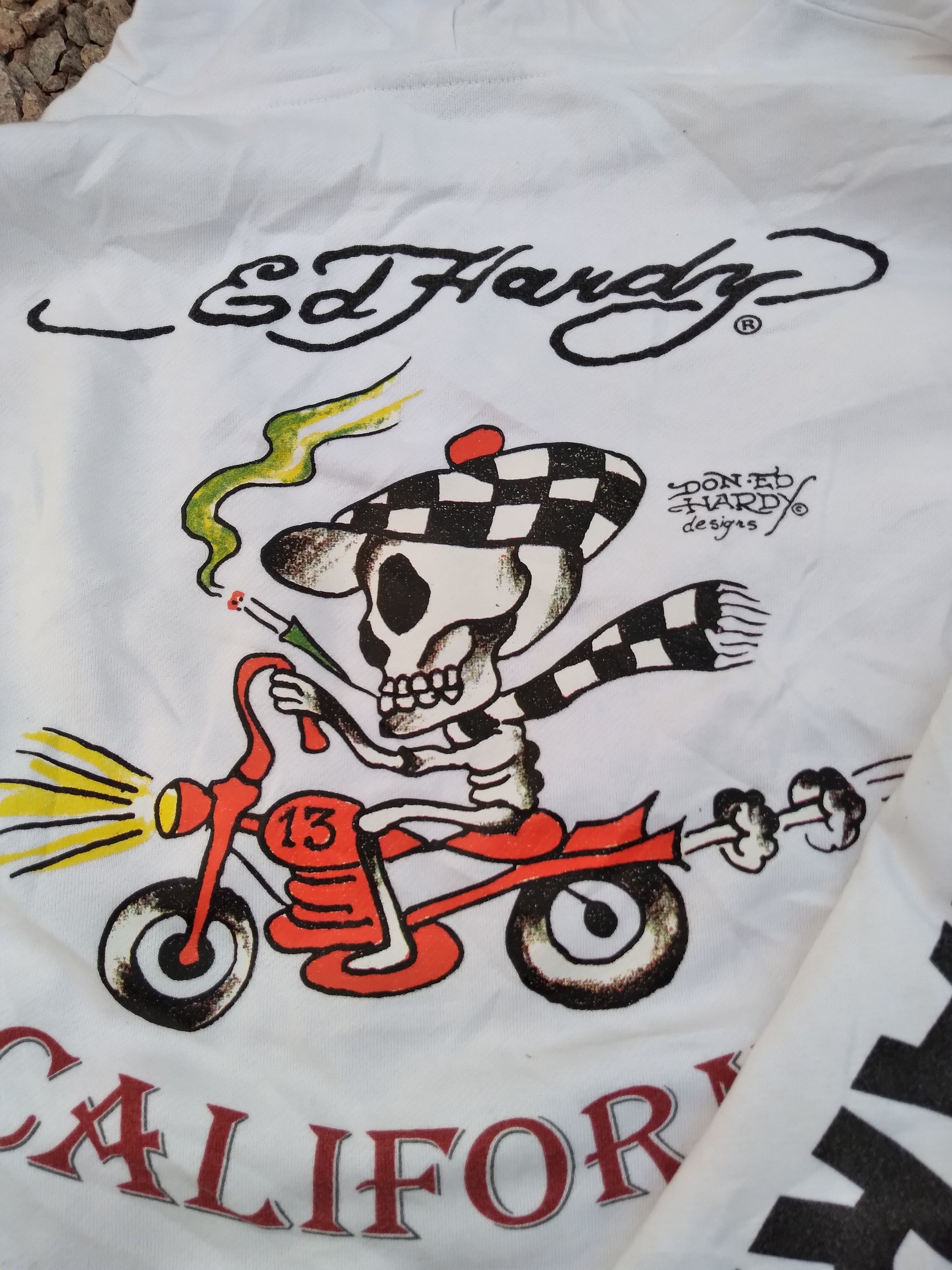 Christian Audigier 💥ED HARDY CALIFORNIA SKULL SMOKER HOODIE WHITE OVERSIZED Size US XXL / EU 58 / 5 - 4 Thumbnail
