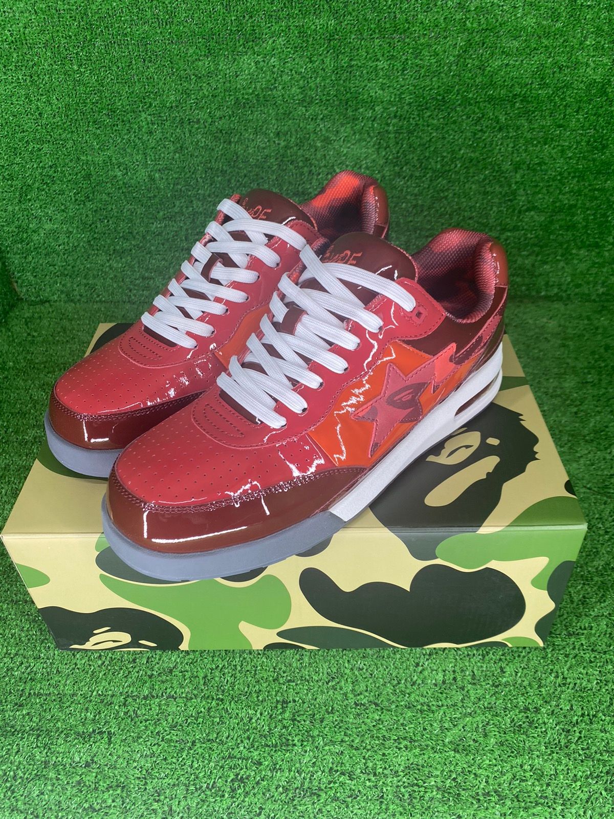 Pre-owned Bape B Road Sta 1 Patent Leather Red Size 11 Shoes In Red Camo