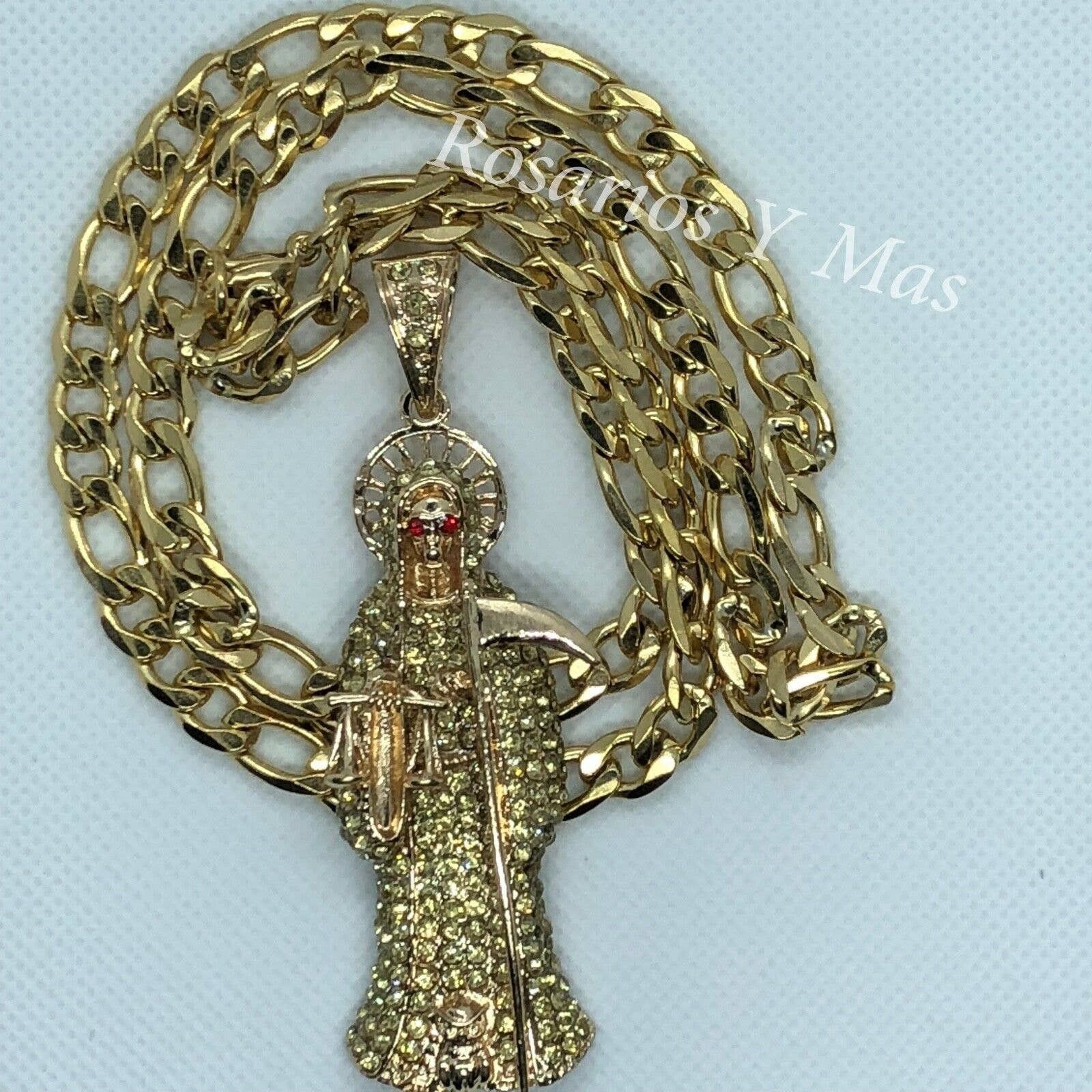 Santa Muerte Pendant with Necklace 24K Gold Filled Plated