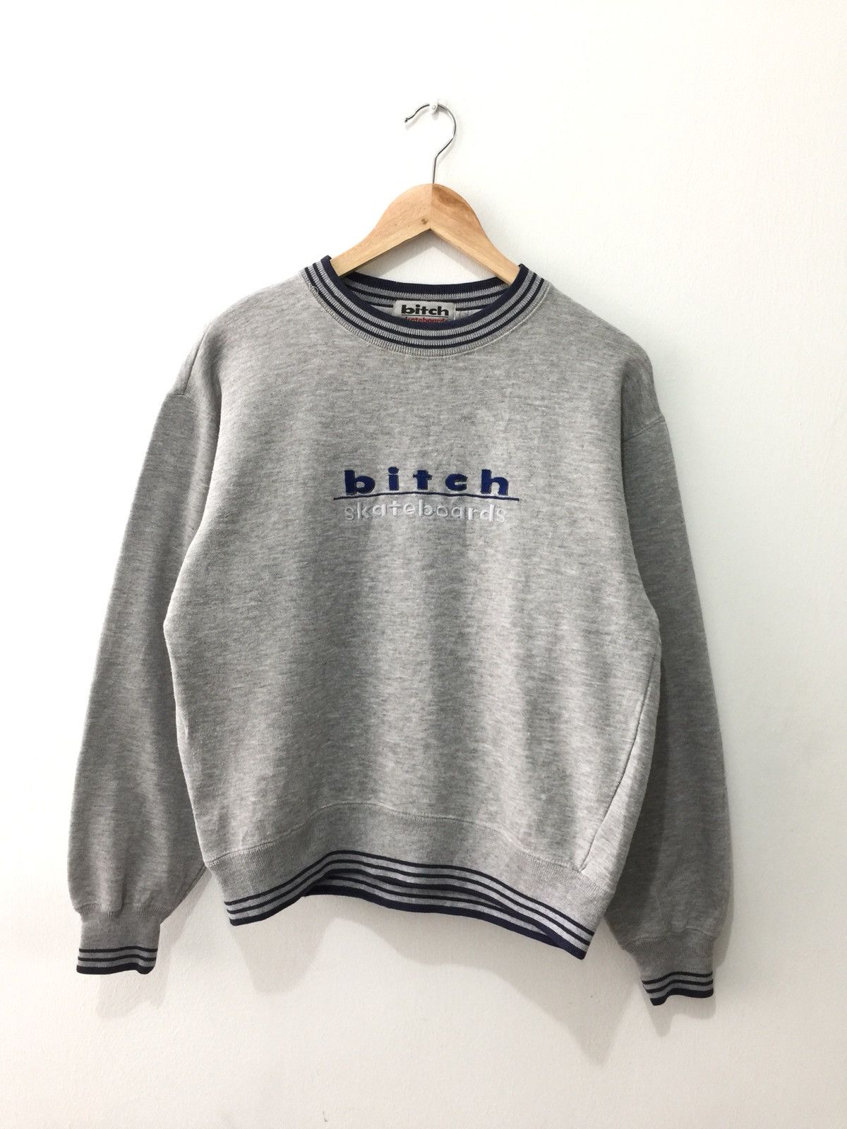 Image of Vintage 90’S Bitch Skateboards Sweatshirt in Grey, Men's (Size Small)