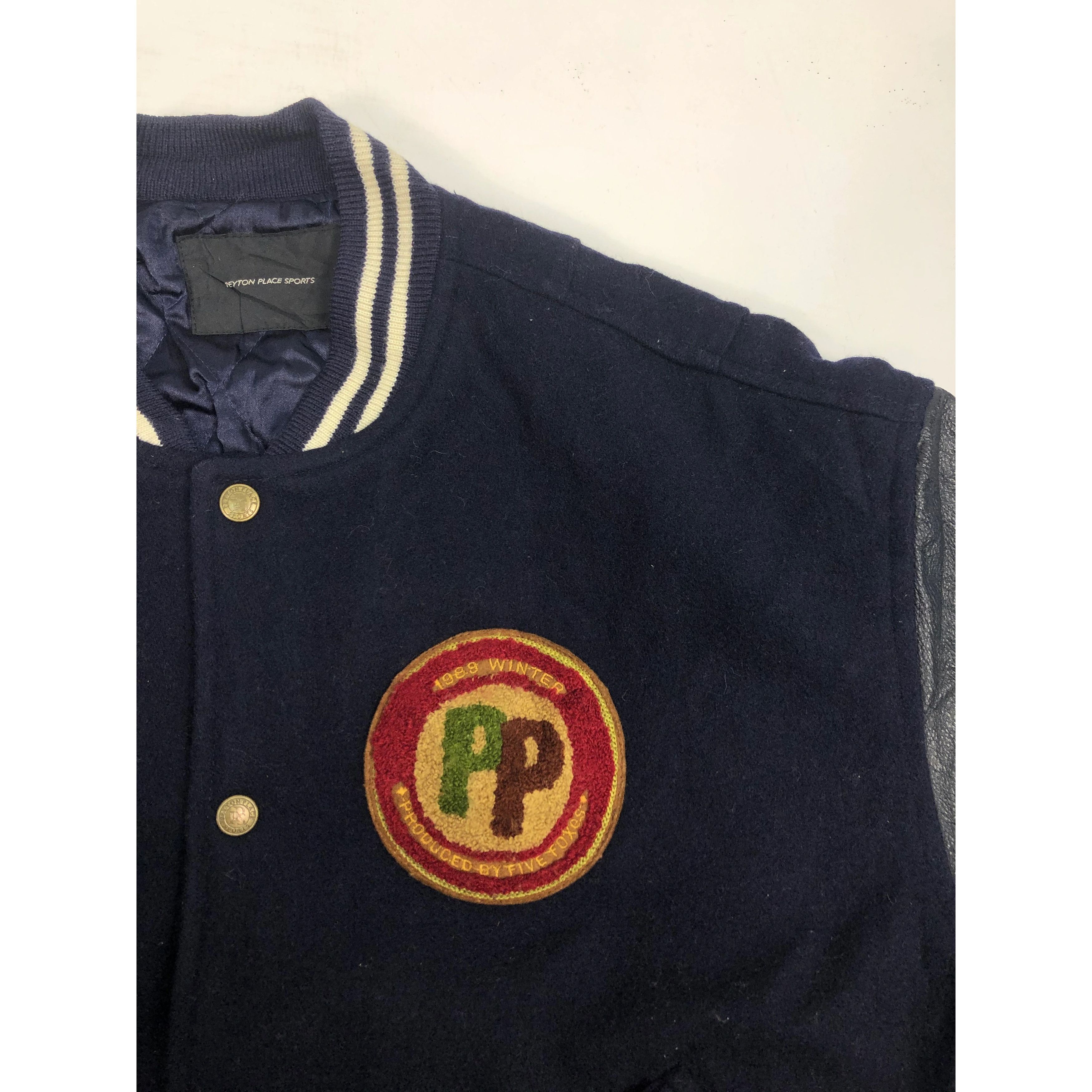 Japanese Brand Vintage 90s Peyton Place Embroidered Varsity Jacket Leather Size US L / EU 52-54 / 3 - 4 Thumbnail