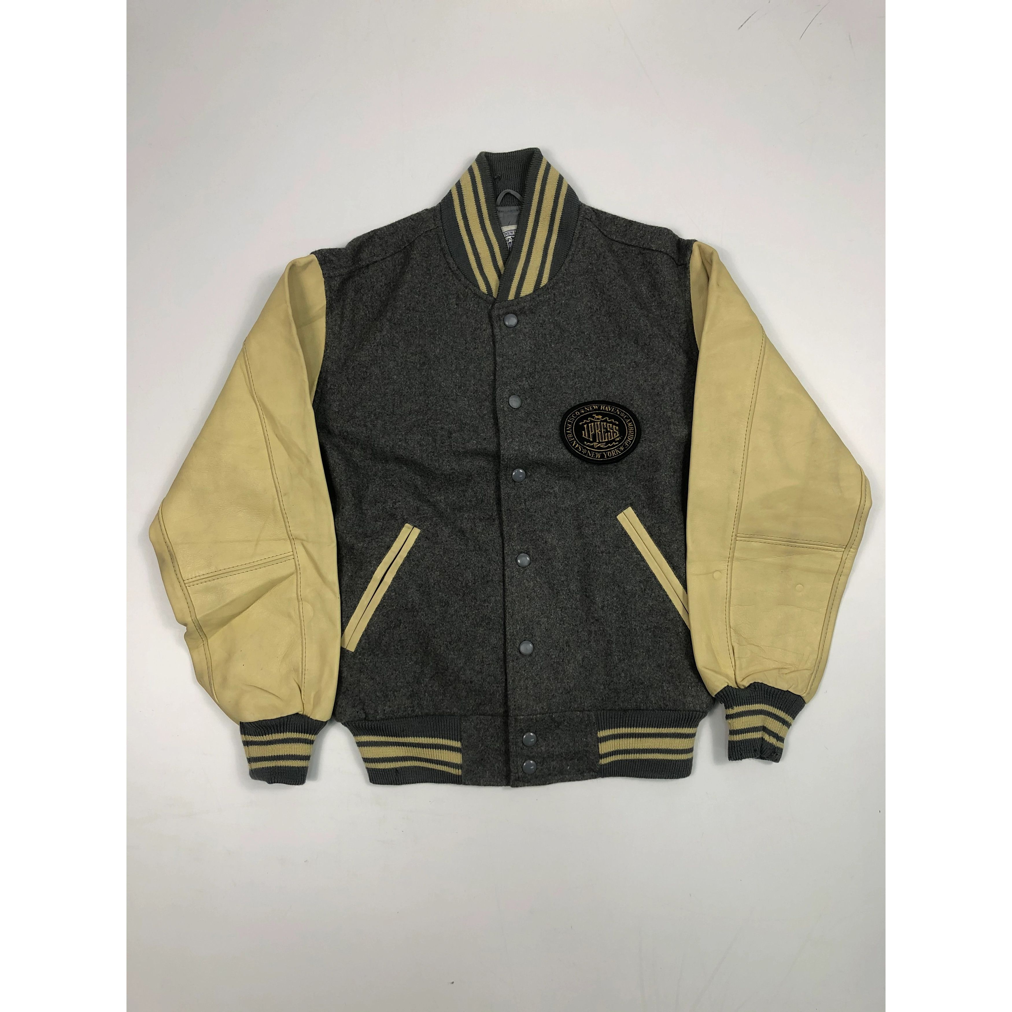 Vintage 90s J Press Leather Varsity Jacket Gray V0090