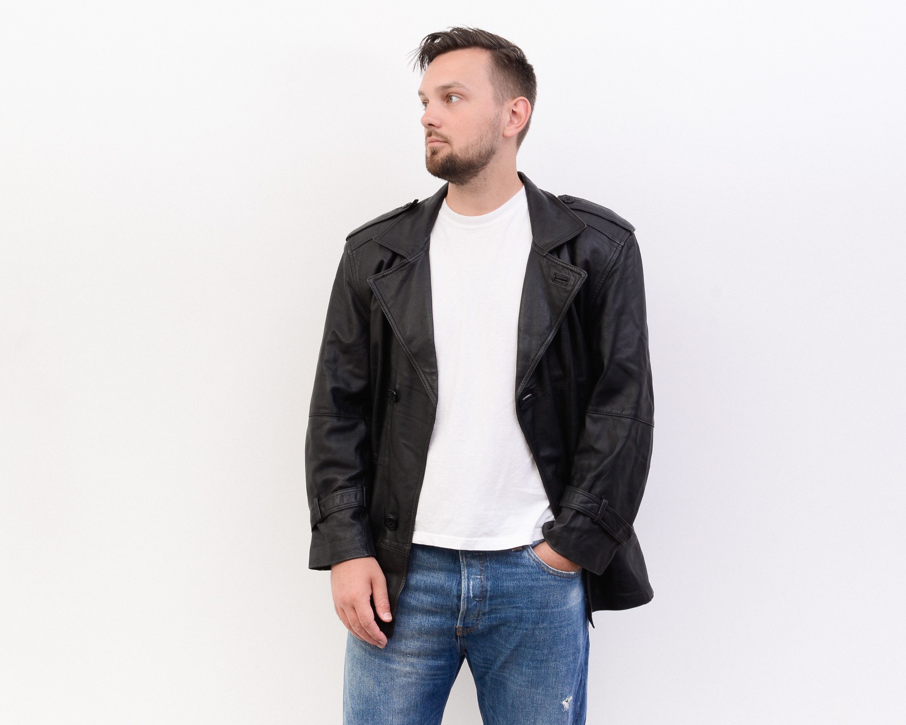 Band Tees × Vintage ADRIPEL Leather UK 38 US Jacket Coat Trench EU 48 Button S Size US S / EU 44-46 / 1 - 2 Thumbnail