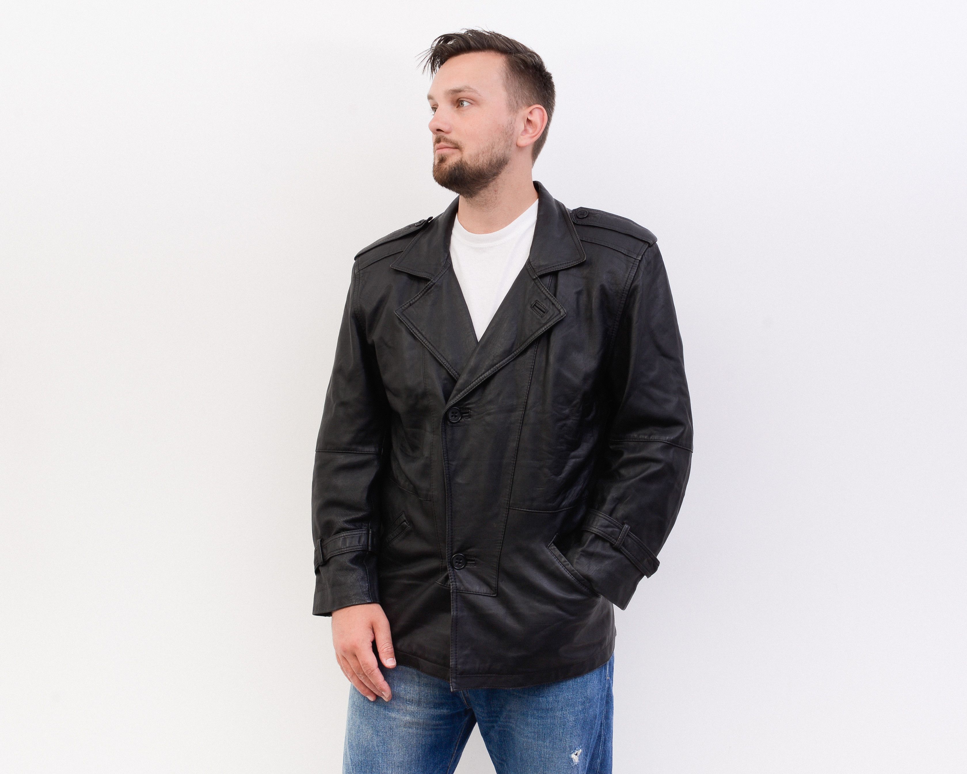 Band Tees × Vintage ADRIPEL Leather UK 38 US Jacket Coat Trench EU 48 Button S Size US S / EU 44-46 / 1 - 1 Thumbnail