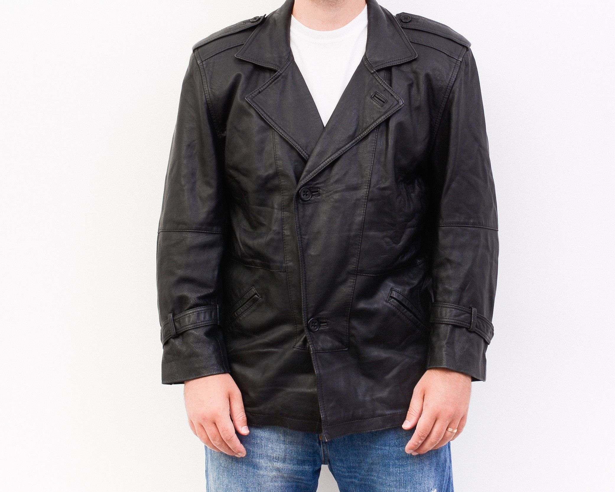 Band Tees × Vintage ADRIPEL Leather UK 38 US Jacket Coat Trench EU 48 Button S Size US S / EU 44-46 / 1 - 4 Thumbnail