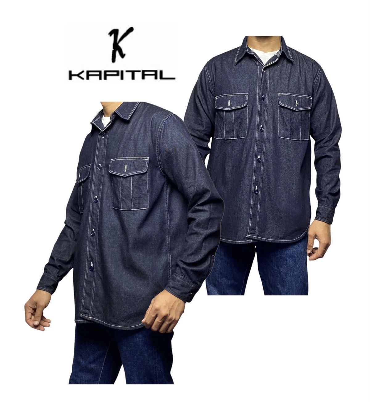 Kapital Kapital Indigo Selvedge Denim Work Shirt Bottom Ups Size US M / EU 48-50 / 2 - 1 Thumbnail