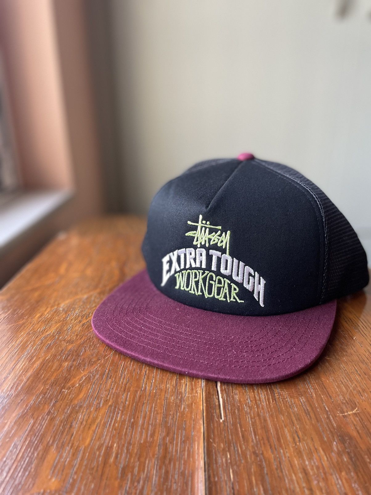 image of Stussy Extra Tough Workgear Trucker Hat in Black/Red, Men's